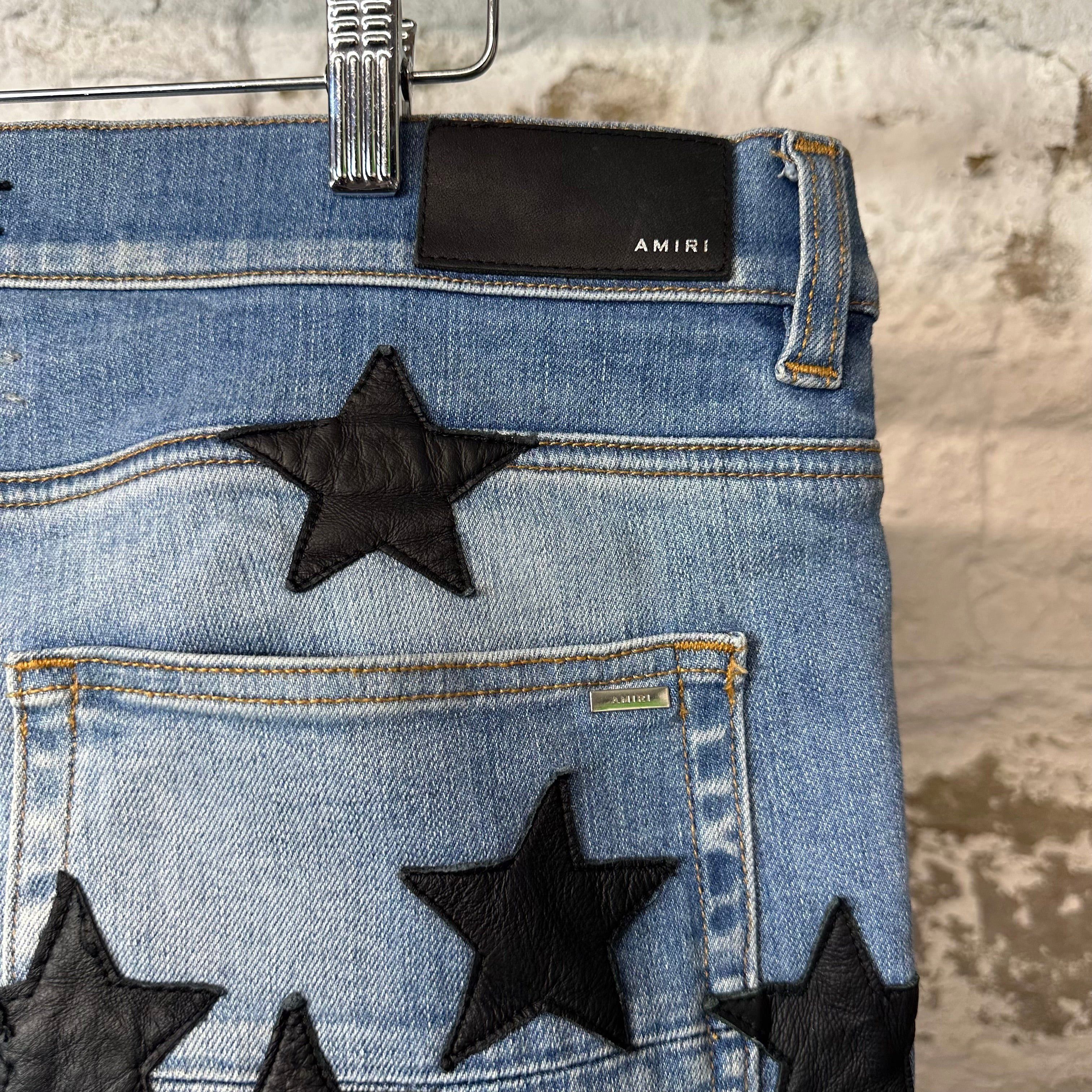 Amiri Amiri Black Leather Star Chemist Blue Denim Jeans Sz 38 Size US 38 / EU 54 - 4 Thumbnail
