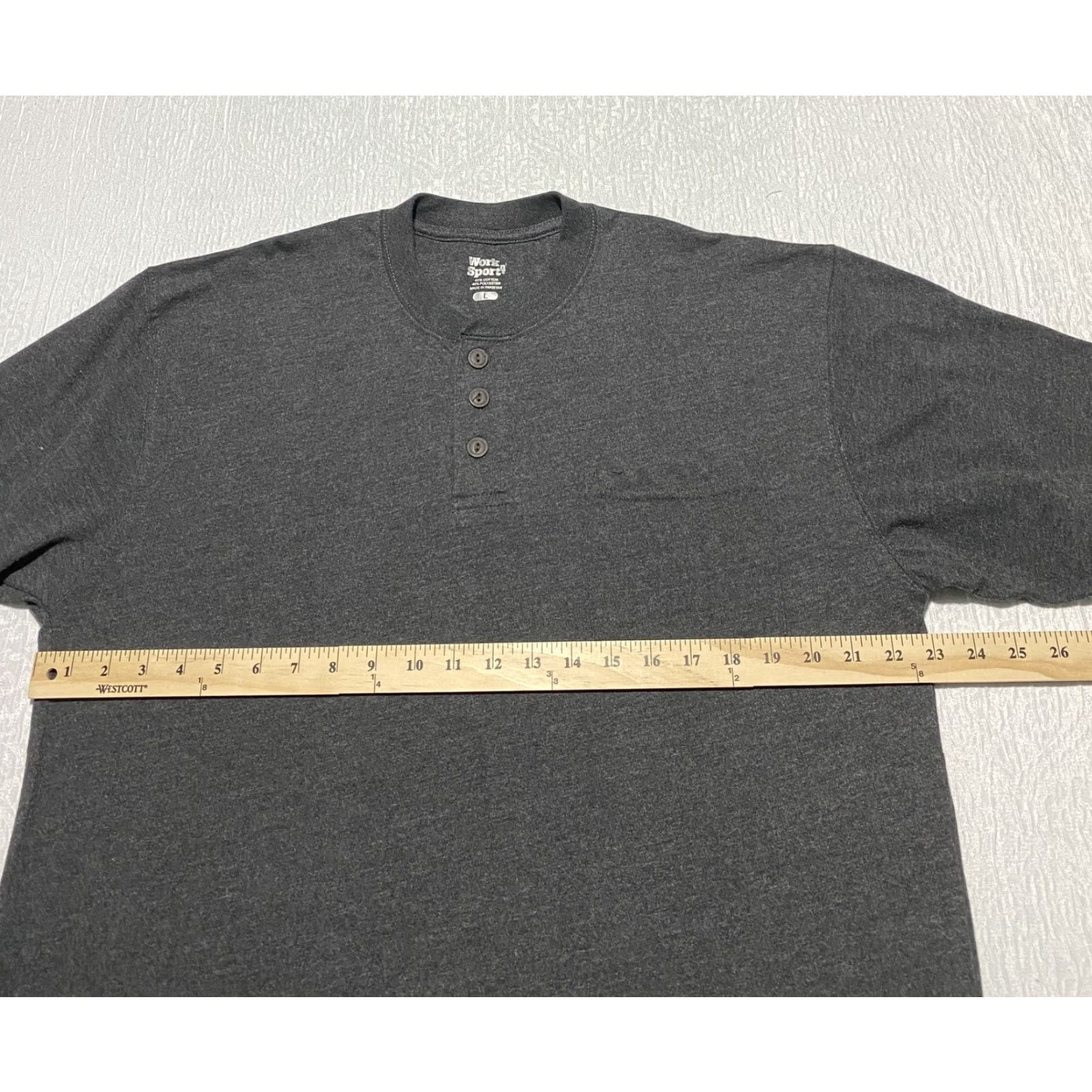 Vintage Work n Sport Shirt Mens Large Gray Henley Short Sleeve Pocket Soft Cotton Blend Size US L / EU 52-54 / 3 - 7 Thumbnail