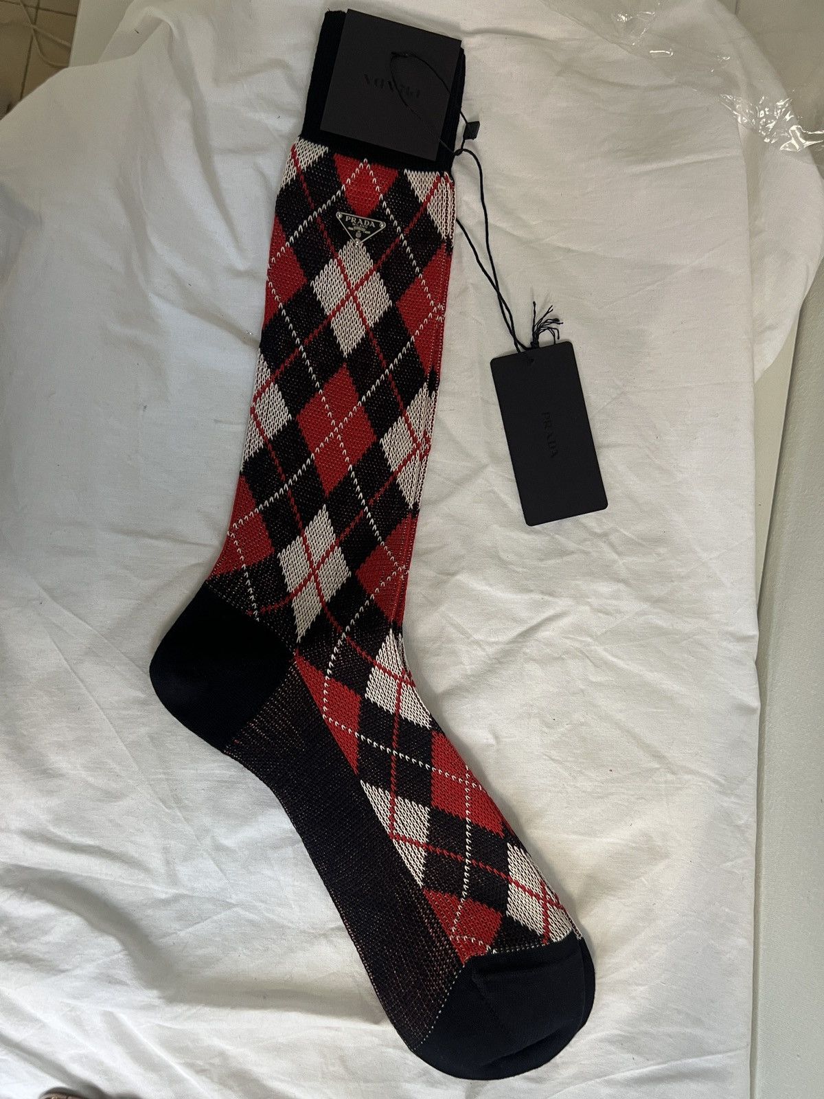 Prada 🔥 Prada x RAF Simons triangle logo plaid socks Size ONE SIZE - 6 Thumbnail