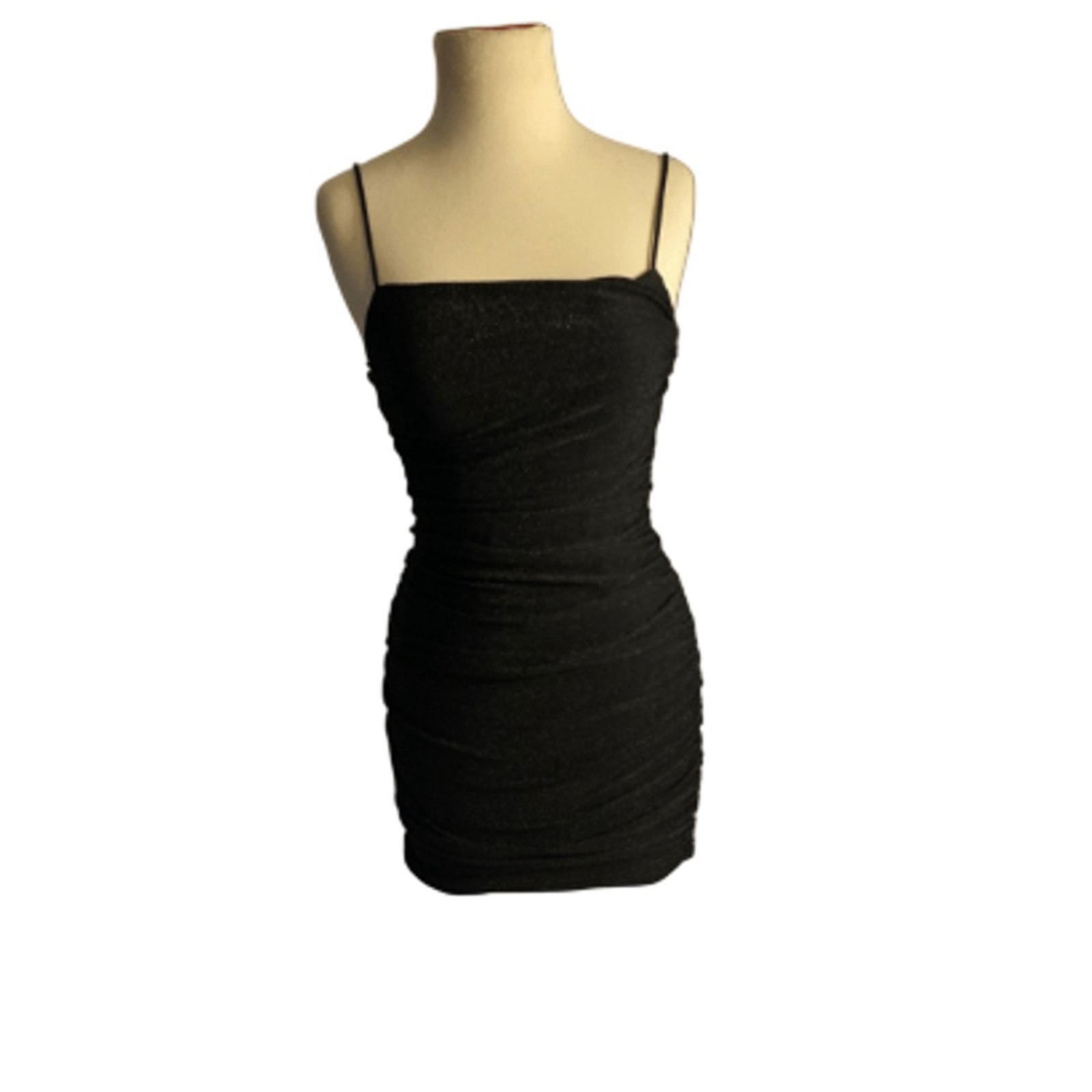 Shein SHEIN BAE Black Sparkle Ruched Bodycon Mini Dress XS Size XS / US 0-2 / IT 36-38 - 2 Thumbnail