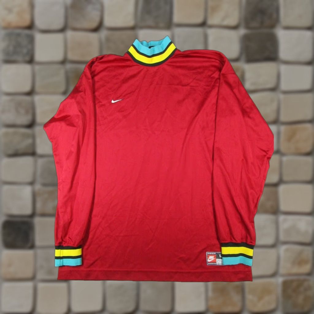 Nike VINTAGE Nike Shirt Mens Large Red Yellow Blue Pullover Soccer Goalie Mock Neck Size US L / EU 52-54 / 3 - 1 Thumbnail