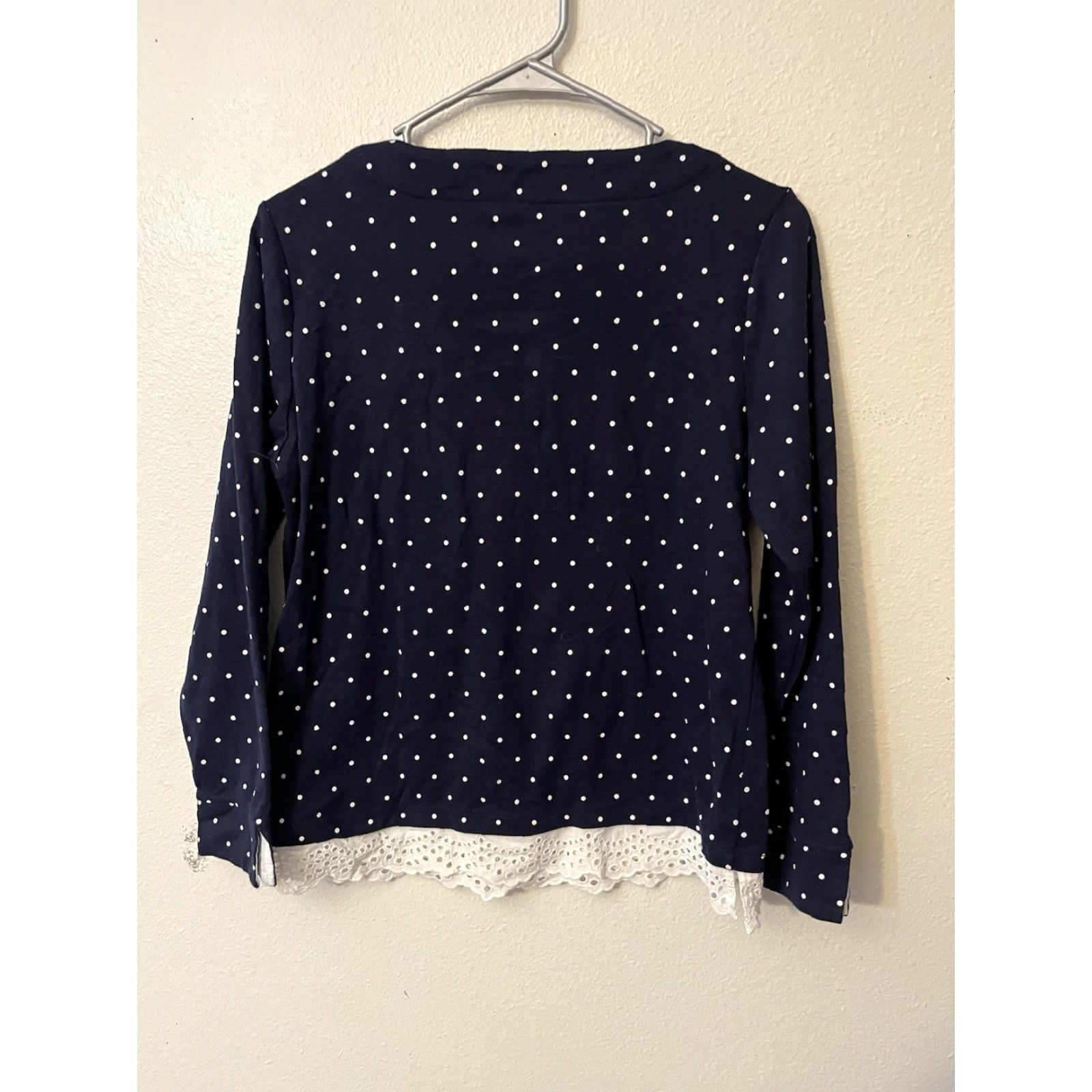 Croft & Barrow WOMEN Croft & Barrow Top NAVY BLUE WHITE POLKA DOT Long Sleeve PS Size S / US 4 / IT 40 - 2 Thumbnail