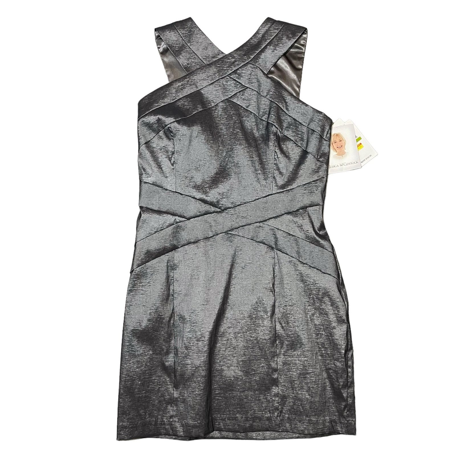 Jessica McClintock Jessica McClintock Metallic Cocktail Mini Dress Silver 14 Size XL / US 12-14 / IT 48-50 - 1 Thumbnail