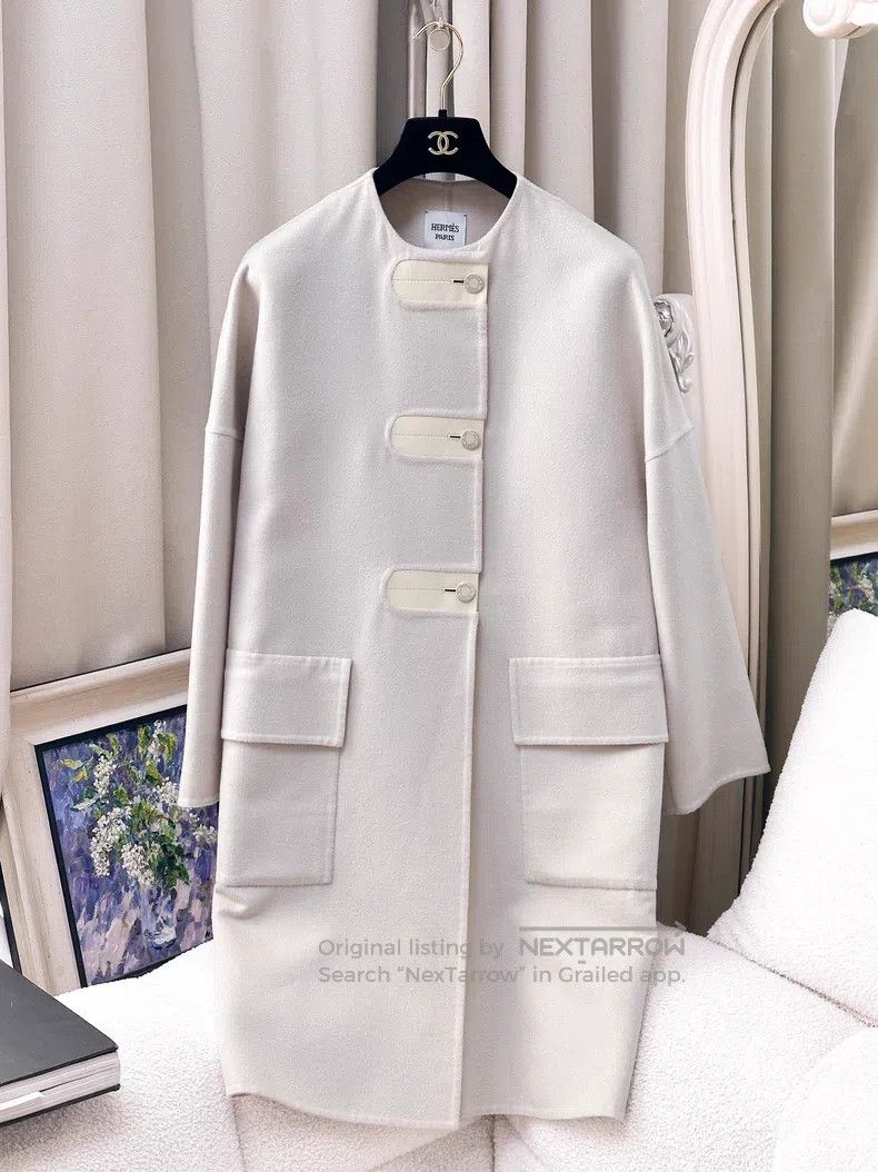 Hermes Hermes Beige Long Cashmere Coat Jacket Size XXS / US 00 / IT 34 - 1 Thumbnail