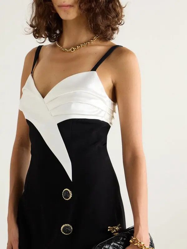 Balmain o1s1wg110725 Two Tone Crepe Gown in Black/White Size XL / US 12-14 / IT 48-50 - 4 Thumbnail