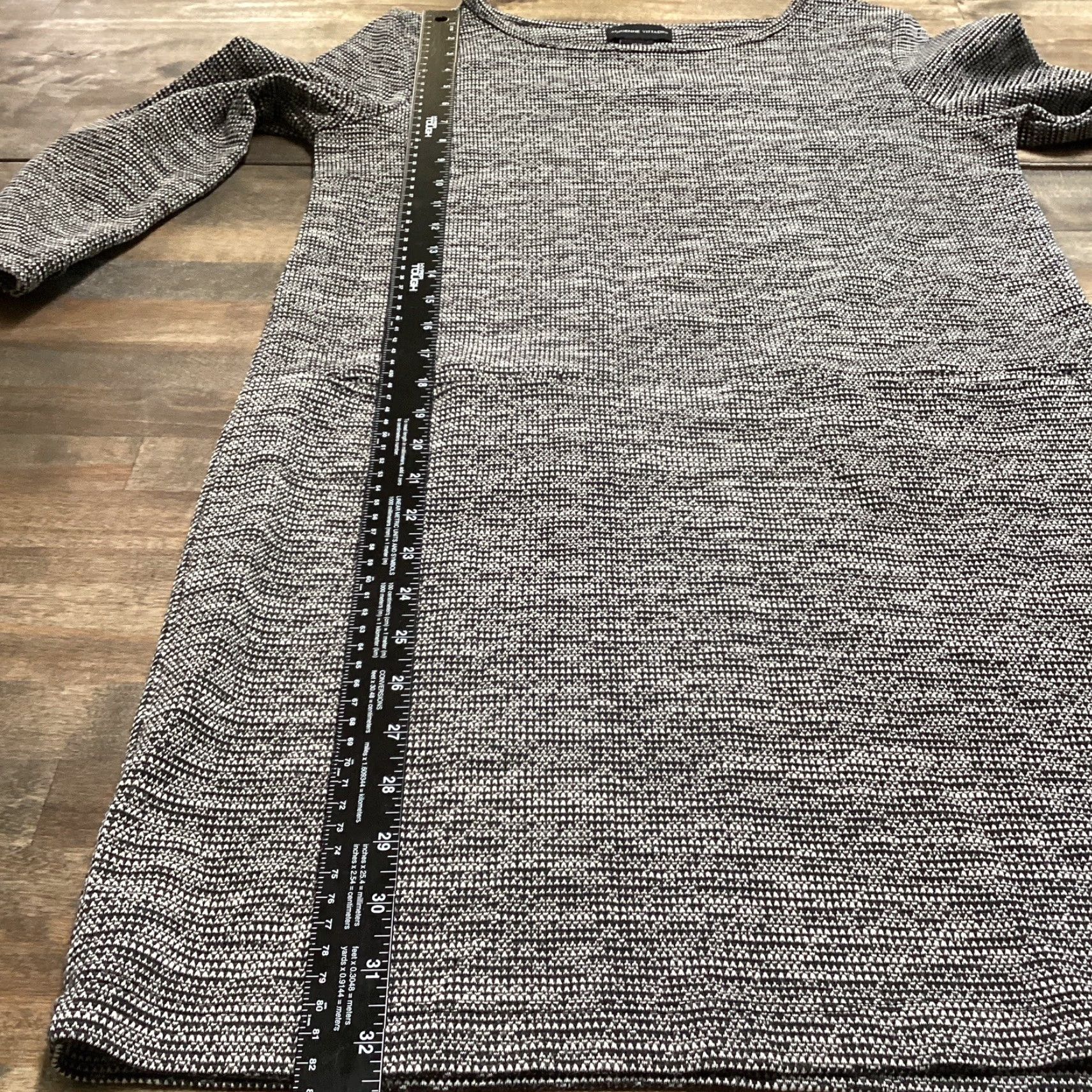 Vintage Vittadini Adrienne Dress Women M Black White Textured 3/4 Sleeve Pocketed Shift Knee-Length Pockets Size M / US 6-8 / IT 42-44 - 5 Thumbnail