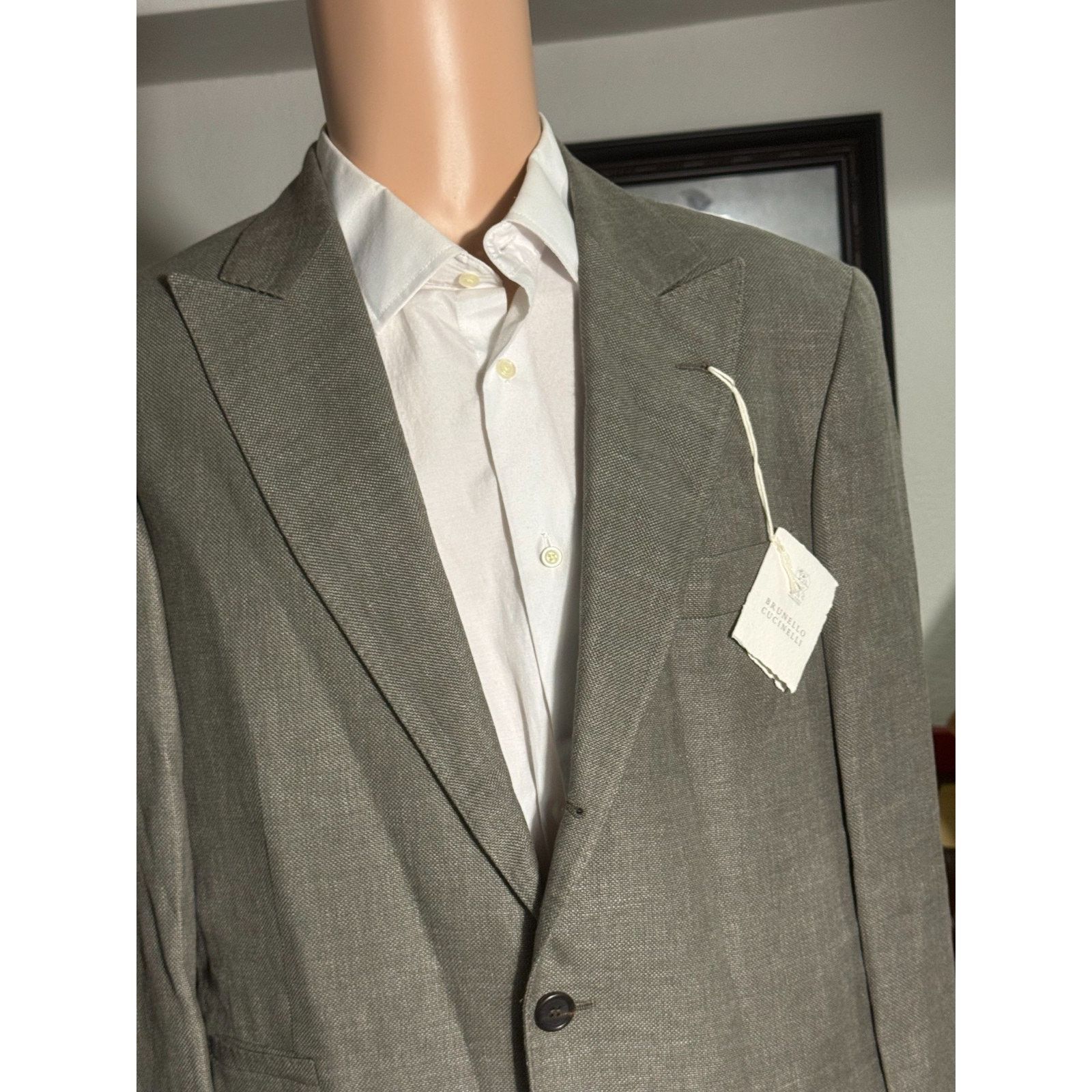 Brunello Cucinelli Brunello Cucinelli Peak Lapel Taupe W Silk Sport Coat 40R Size 40R - 1 Thumbnail
