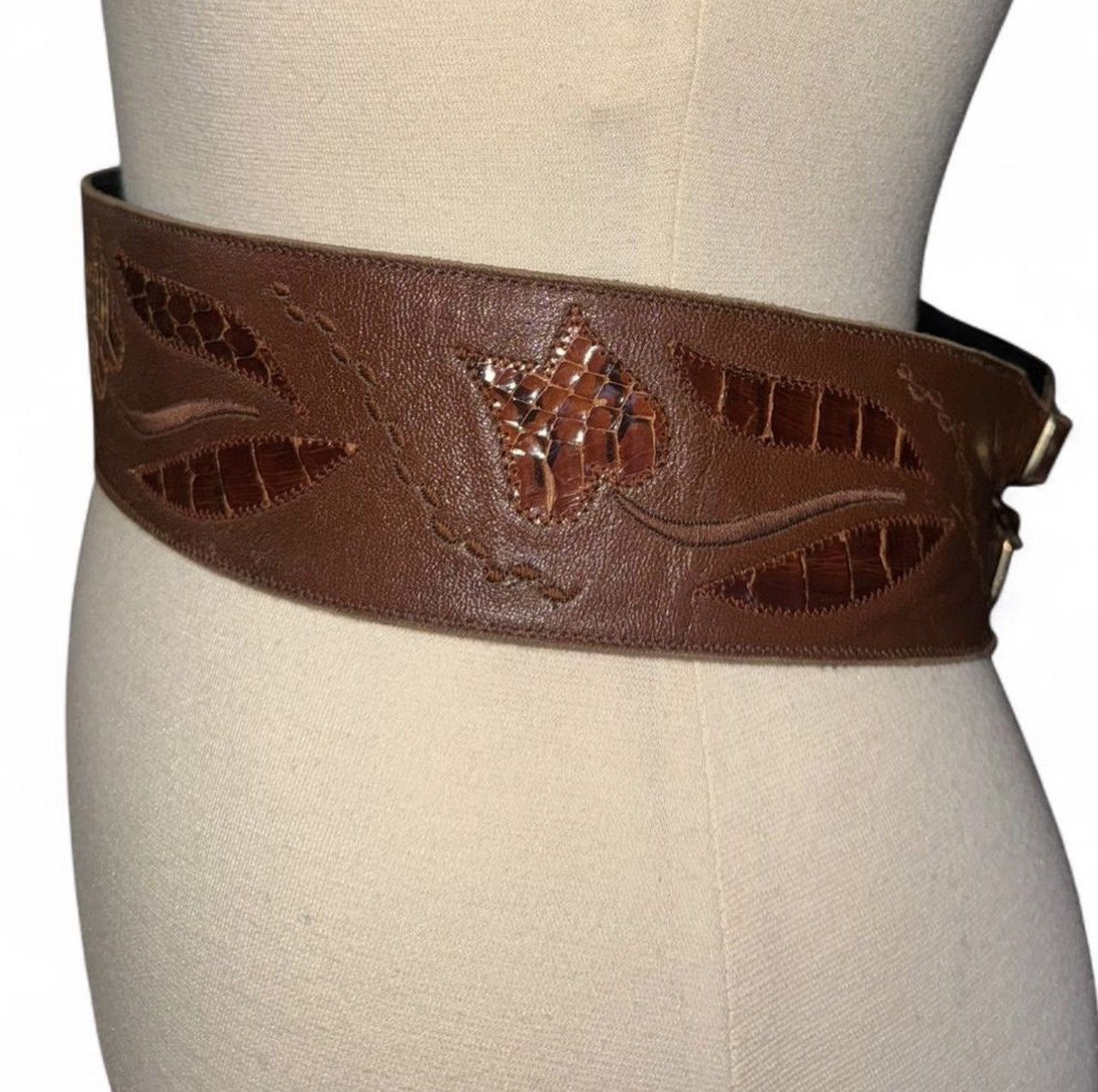 Other Vintage 70s Lesley Slight brown leather twin buckle belt Size ONE SIZE - 3 Thumbnail
