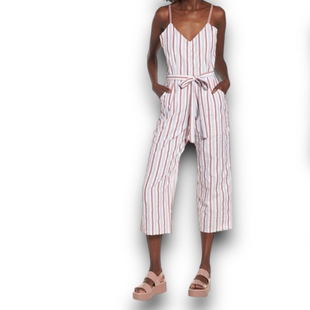 Other BP. Wide Leg Cropped Palazzo Pant Jumpsuit Striped Side Zip Size 34" / US 12 / IT 48 - 2 Thumbnail