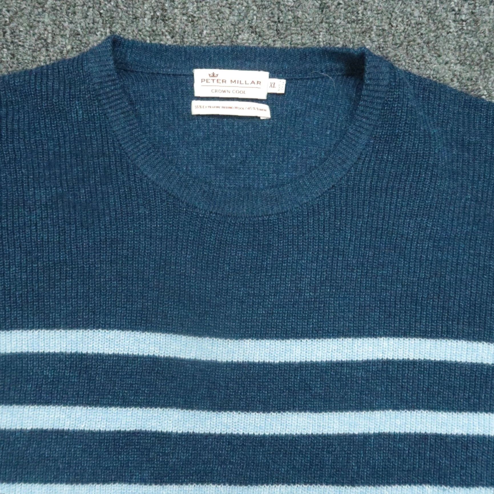 Peter Millar **Peter Millar Men's XL Blue Linen Wool Striped Crewneck Sweater** User: Peter Millar Men's XL Blue Linen Wool Striped Crewneck Sweater Size US XL / EU 56 / 4 - 2 Thumbnail