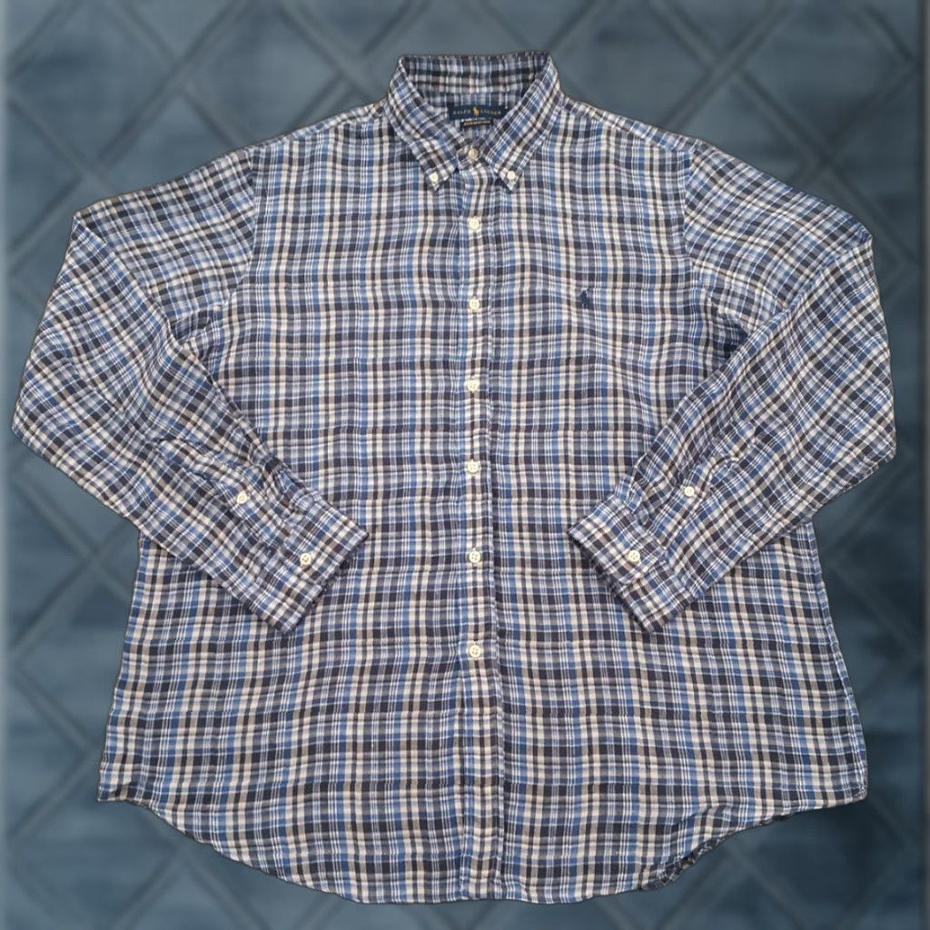 Ralph Lauren Ralph Lauren Shirt Mens XL Blue Plaid Linen Long Sleeve Button Down Size US XL / EU 56 / 4 - 1 Thumbnail