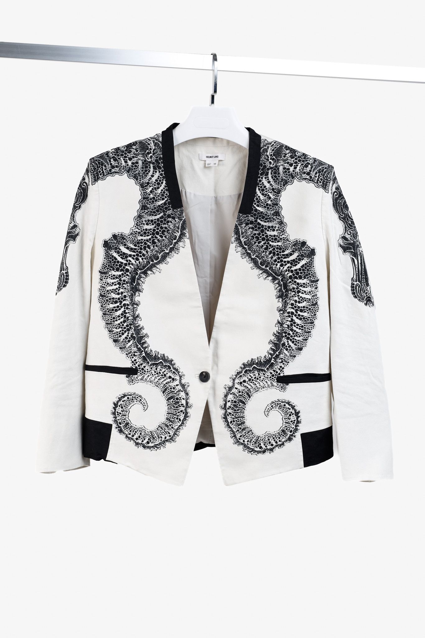 Helmut Lang Helmut Lang Black Seahorse Pair Print White Jacket Size XL / US 12-14 / IT 48-50 - 1 Thumbnail