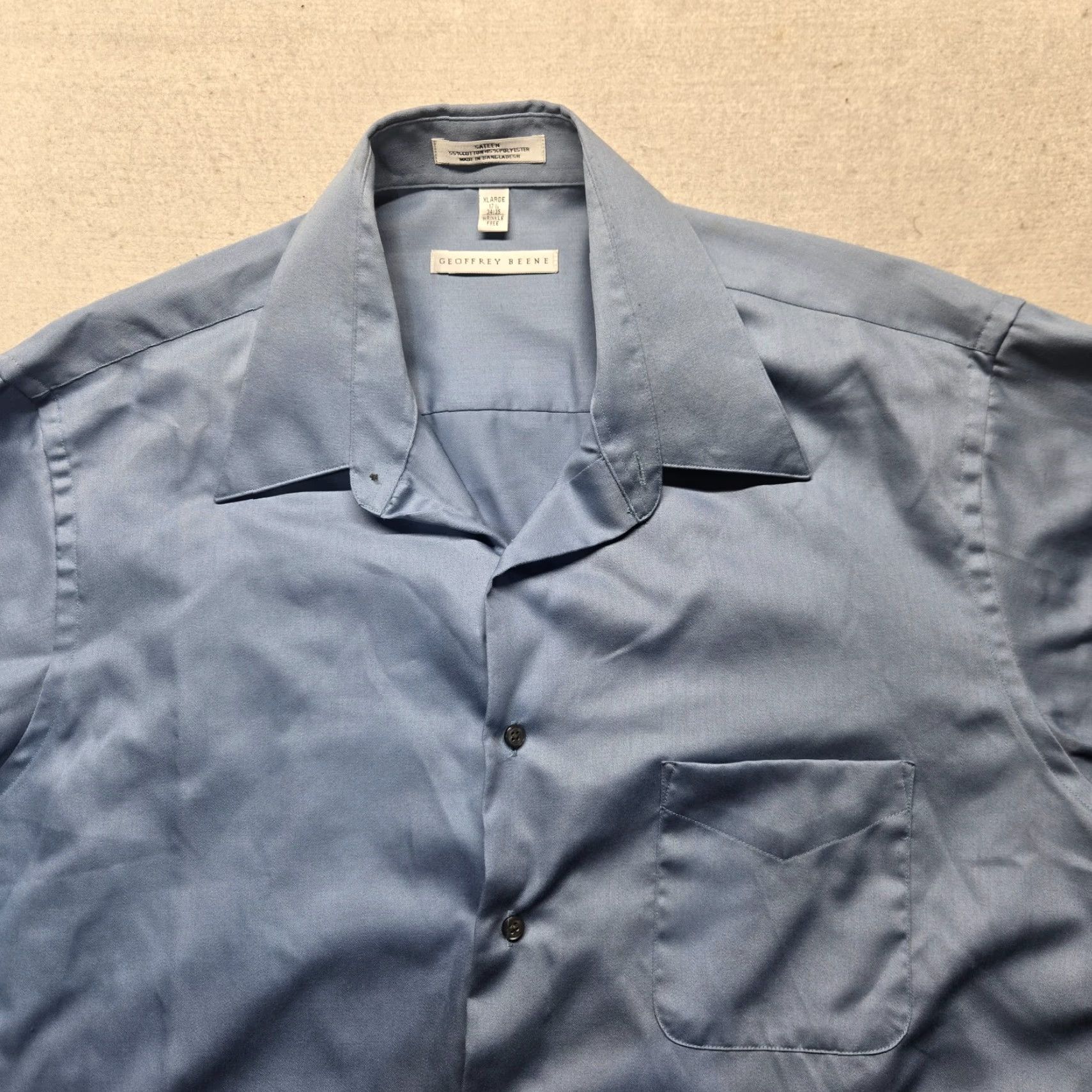 Geoffrey Beene Geoffrey Beene Sateen Solid Blue Long Sleeve Button Up Dress Shirt Men's 17.5 Size 46R - 2 Thumbnail