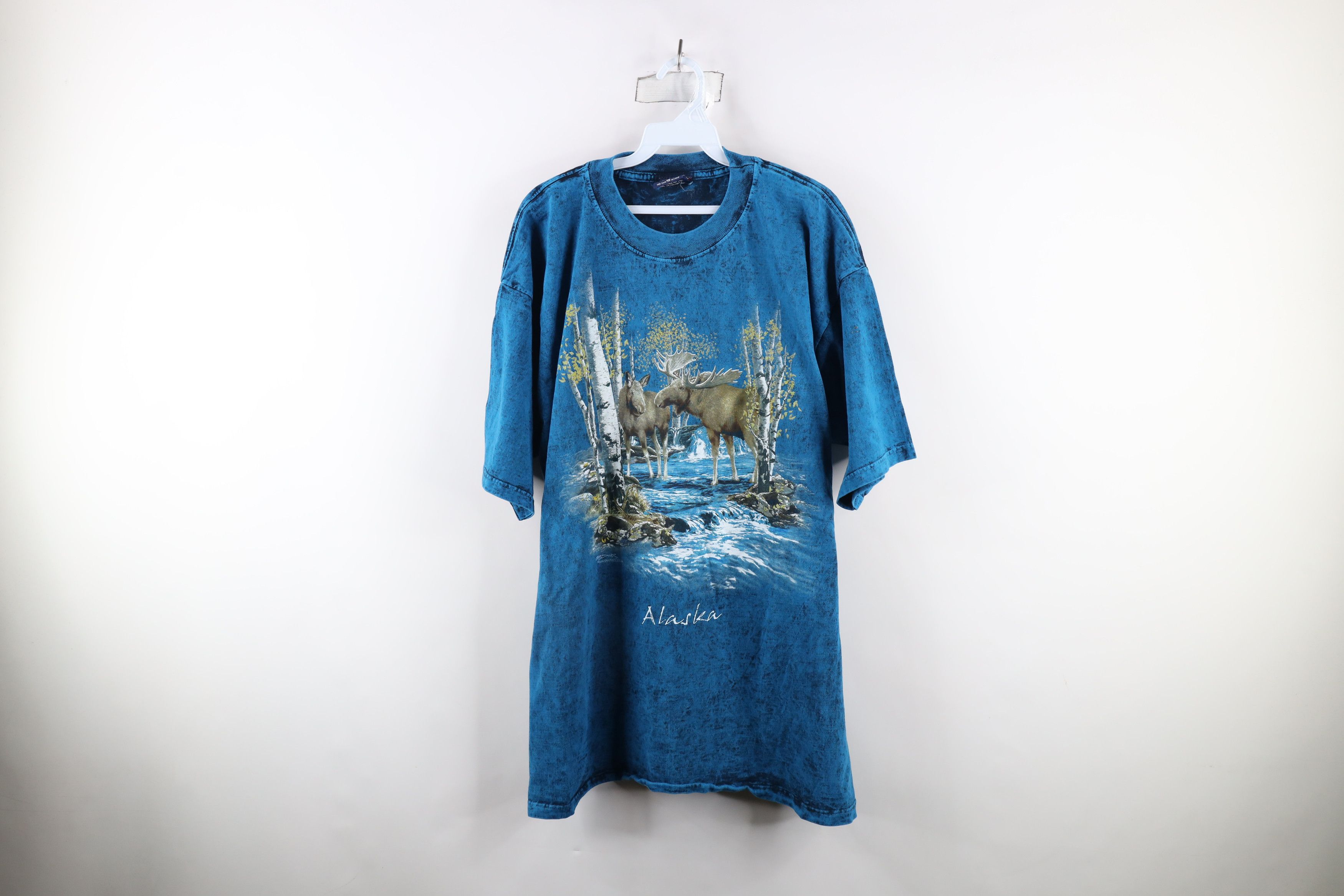 Vintage Vintage 90s Streetwear Alaska Moose Nature Acid Wash T-Shirt Size US XL / EU 56 / 4 - 1 Thumbnail