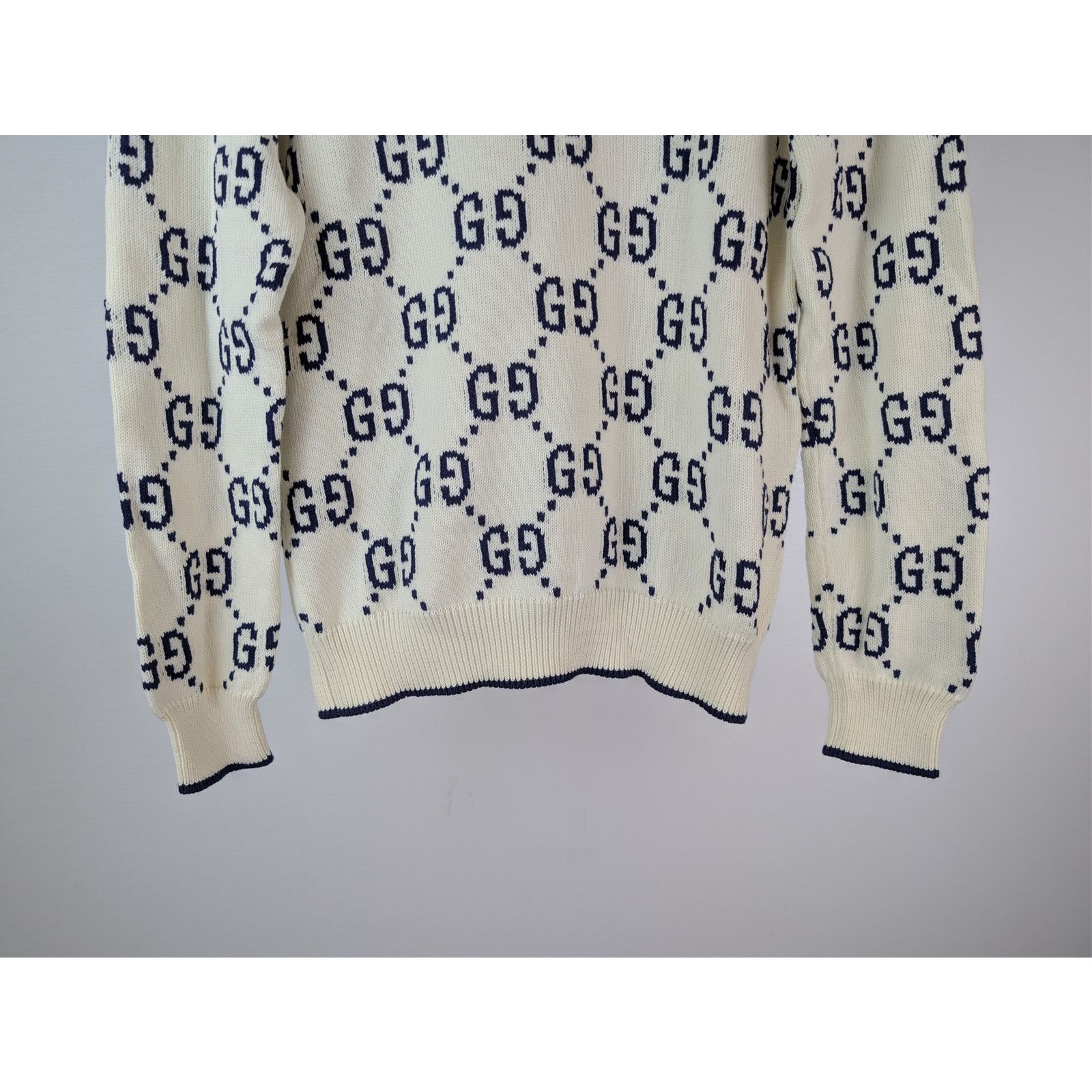 Gucci o1rshd1 GG Cotton Knit Sweater in Ivory / Navy Blue Size US M / EU 48-50 / 2 - 4 Thumbnail