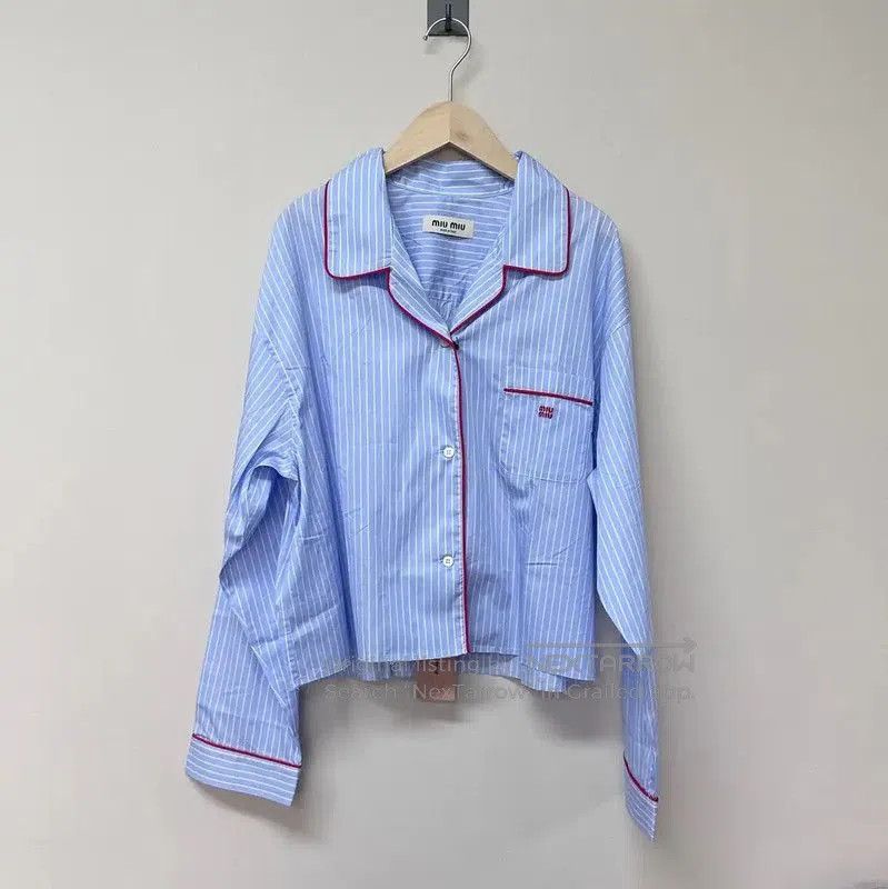 Miu Miu Miu Miu Striped Blue Cotton Shirt for Women . Size XS / US 0-2 / IT 36-38 - 1 Thumbnail