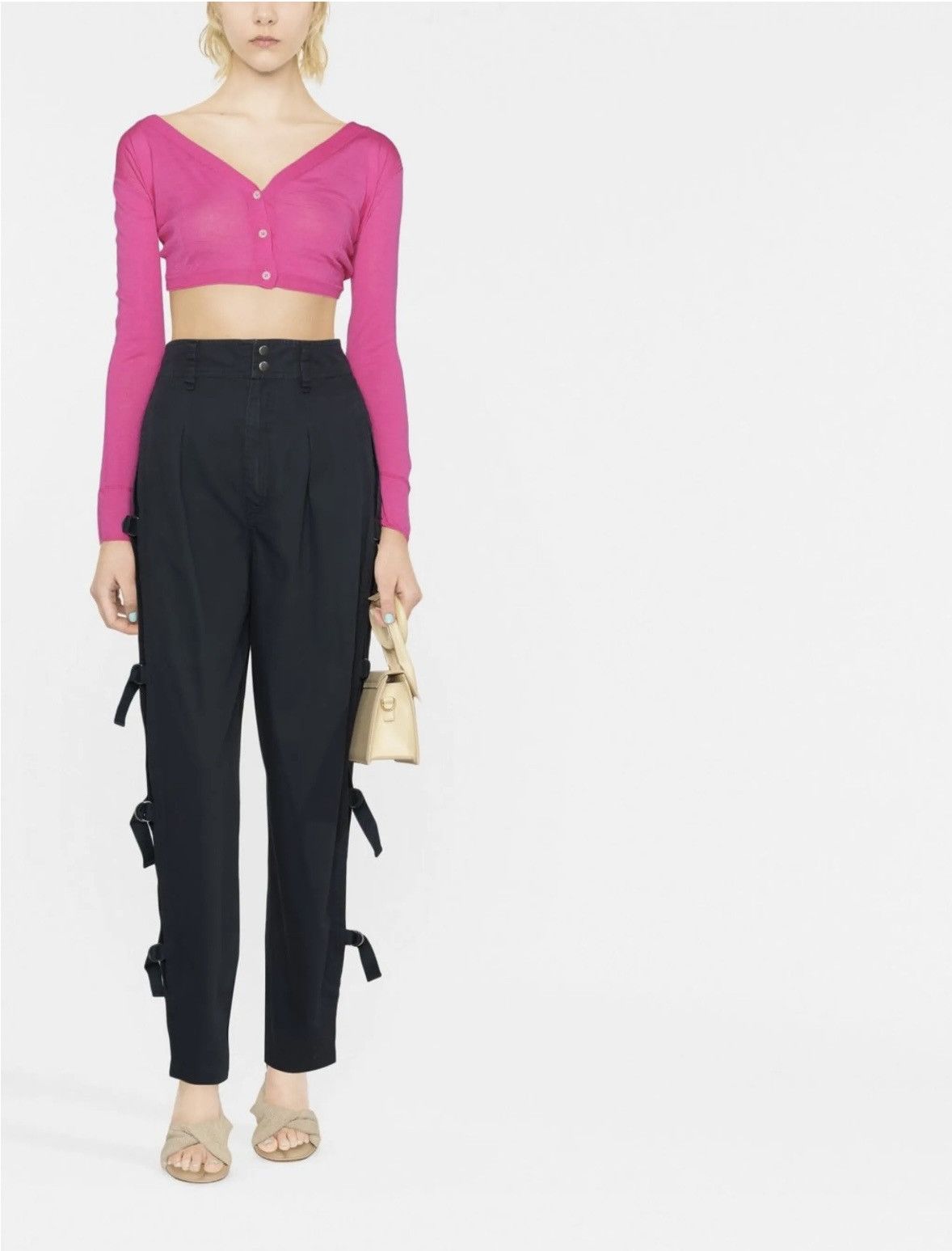 Jacquemus Jacquemus Cropped Long Sleeved Wool Cardigan Top Bright Pink Size XS / US 0-2 / IT 36-38 - 3 Thumbnail