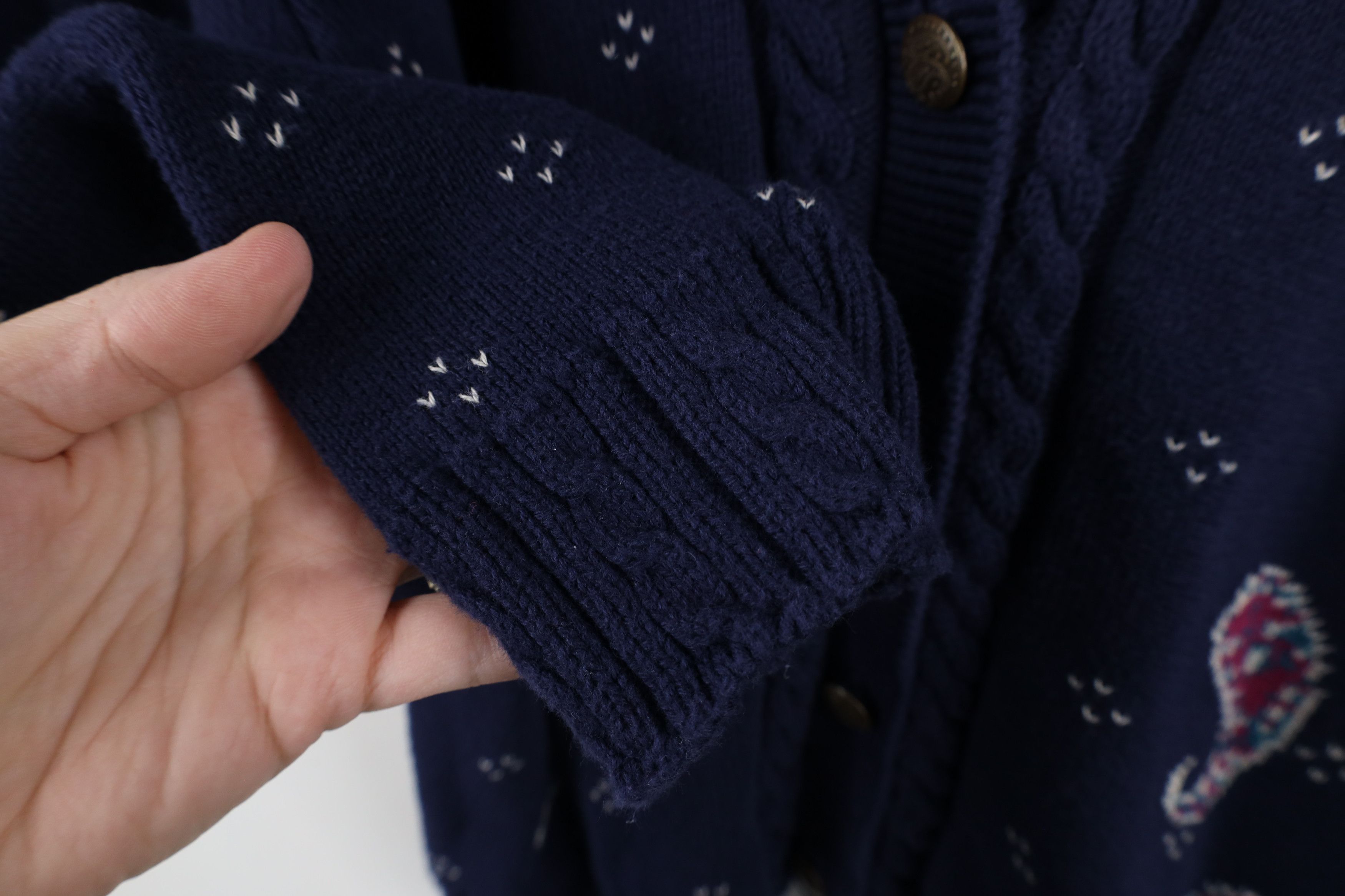 Vintage Vintage 90s Streetwear Cable Knit Cardigan Sweater Blue Size L / US 10 / IT 46 - 7 Thumbnail