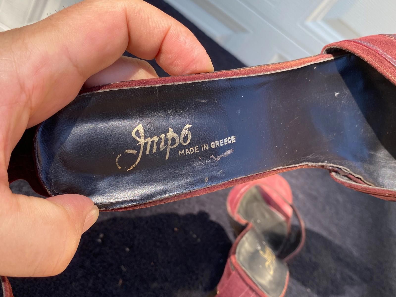 Imperial Vintage Impo Maroon Open-Toe Metal Heels W Ankle Strap (S611 Size US 9 / IT 39 - 5 Thumbnail