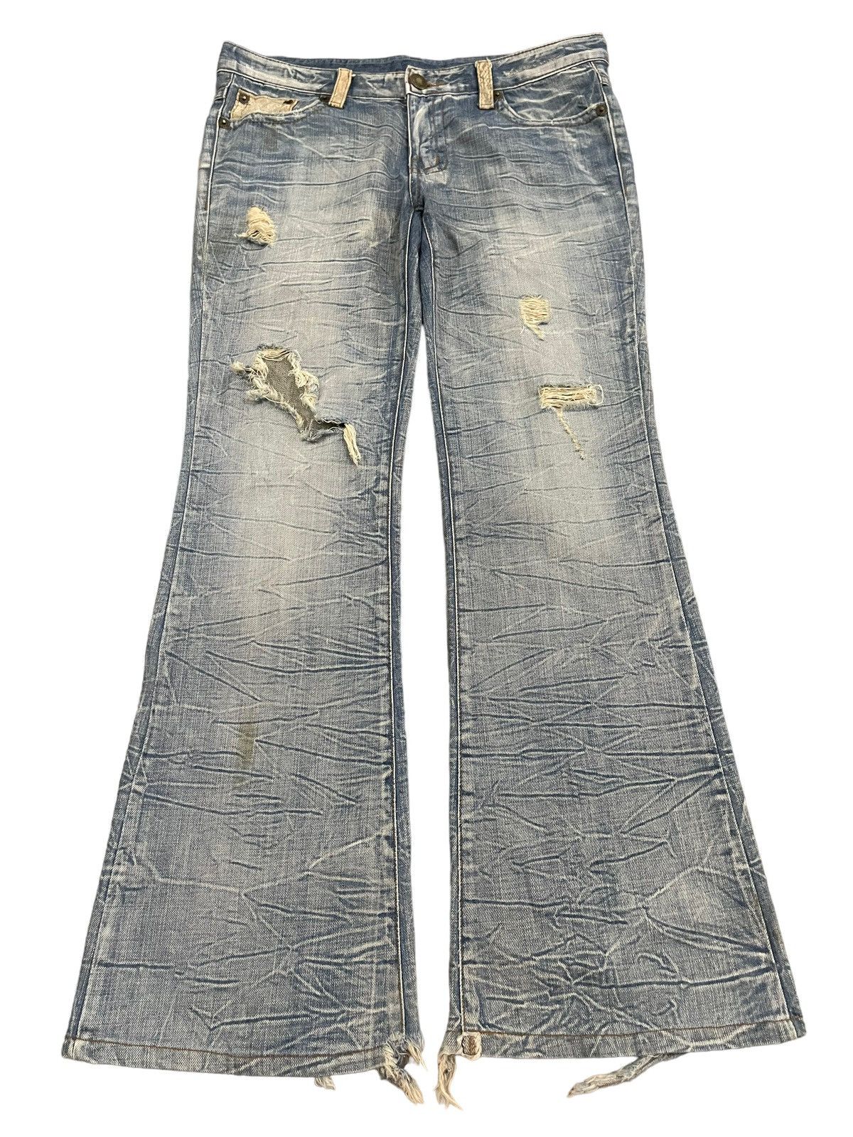 Pre-owned If Six Was Nine Vintage Thunder Wash Distress Flare Jeans In Blue