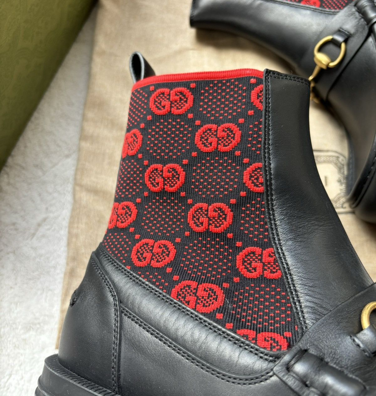 Gucci Gucci Black/Red Monogram GG Horsebit Chelsea Boots Size US 9.5 / EU 42-43 - 5 Thumbnail