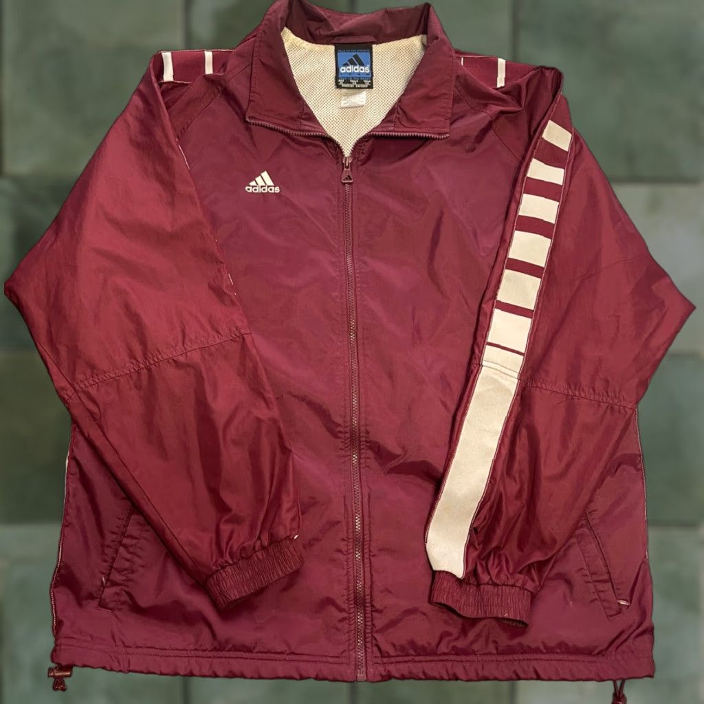 Adidas VTG adidas Jacket Full Zip Windbreaker Men XL Maroon 90s Retro Basketball Football Gym Running Windbreaker Zip Jacket Size US XL / EU 56 / 4 - 1 Thumbnail