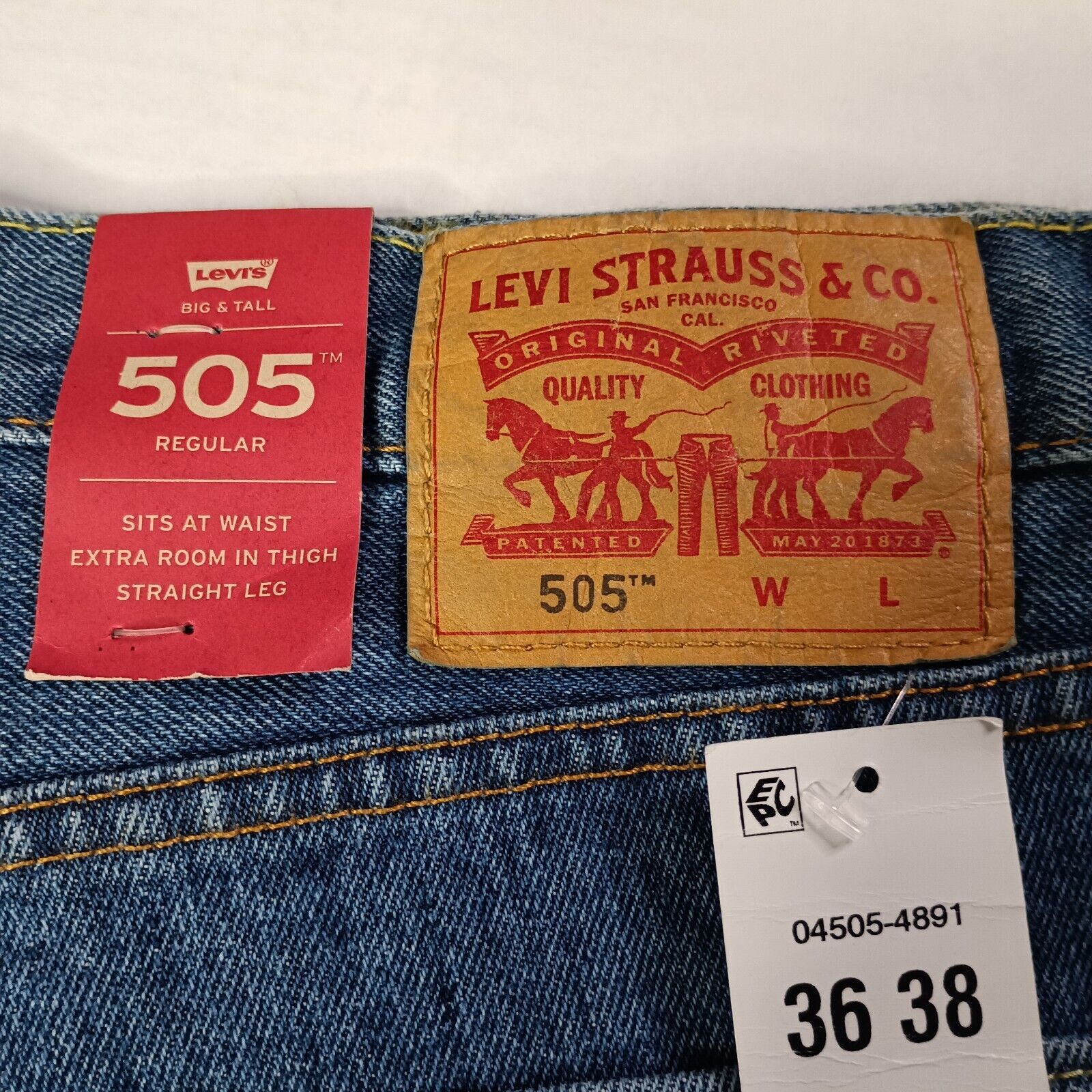 Levi's Levi's 505 Jeans Men's 36x38 Regular Fit Straight Leg Blue Size US 36 / EU 52 - 2 Thumbnail