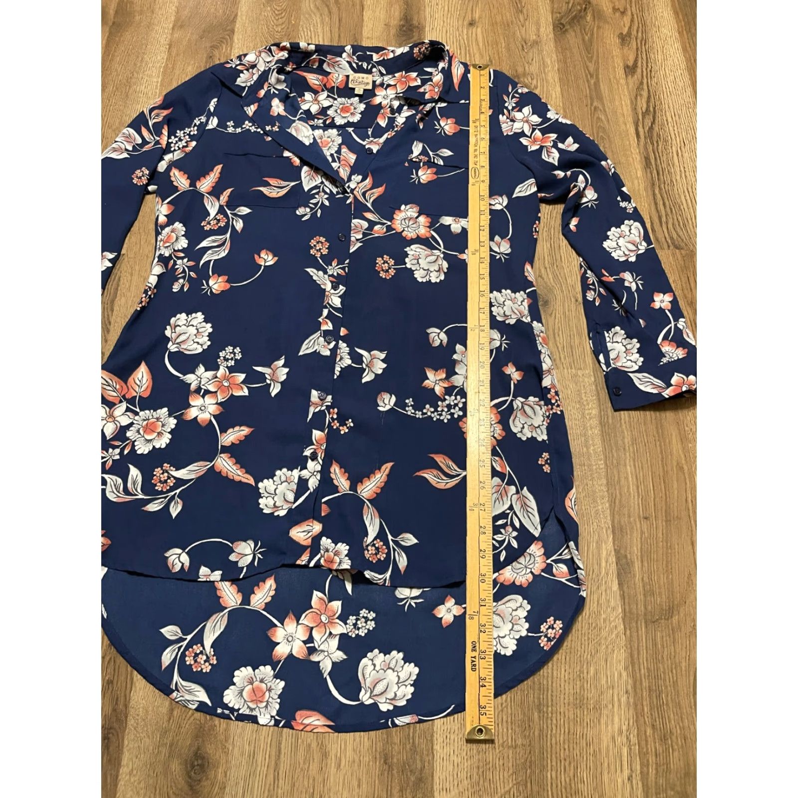 Vintage Como Shirt, Womens Medium Blue White Pink Floral Long Sleeve Button Up Size M / US 6-8 / IT 42-44 - 7 Thumbnail