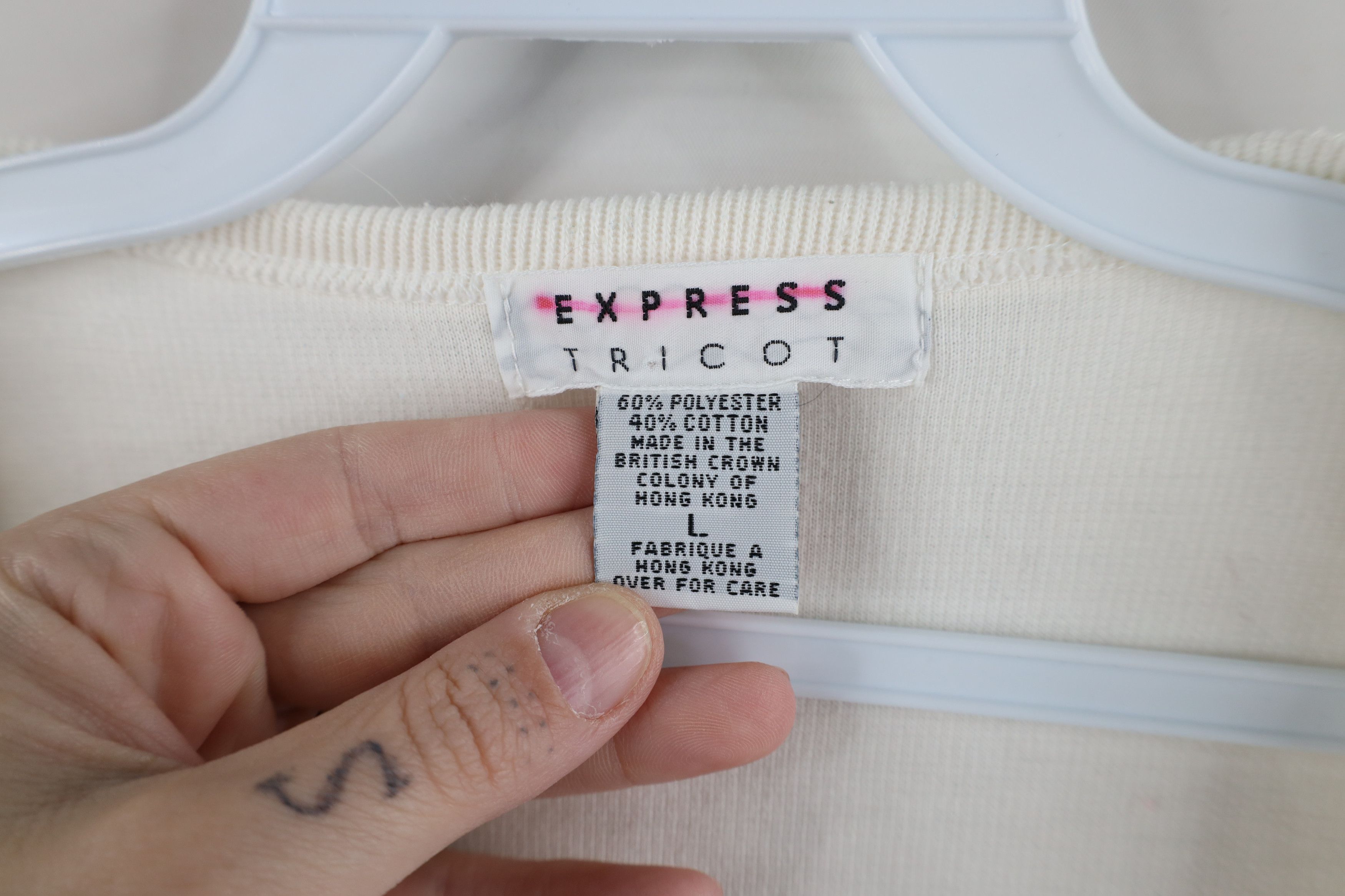 Express × Vintage Vintage 90s Express Baggy Thermal Waffle Knit T-Shirt Cream Size L / US 10 / IT 46 - 8 Thumbnail