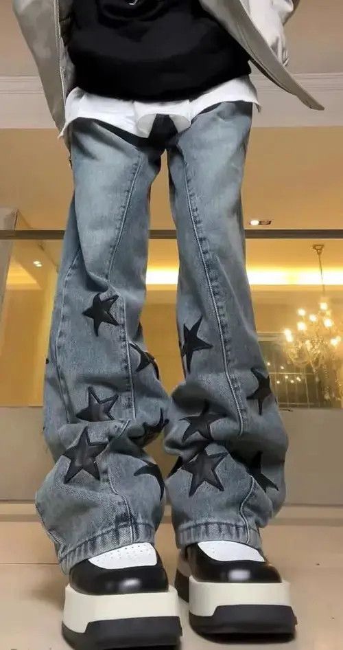 VIBE Retro hip-hop five-pointed star patch design wide-leg jeans Size US 32 / EU 48 - 4 Thumbnail