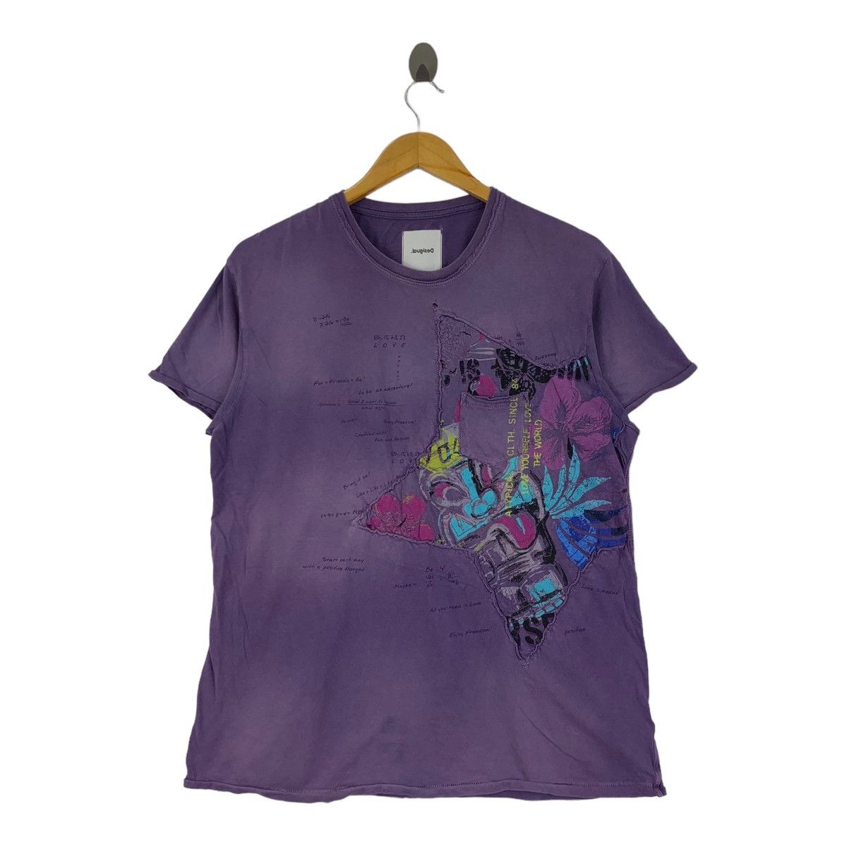 Vintage DESIGUAL LOVE YOURSELF Distress Design Tee Shirt Top Size L / US 10 / IT 46 - 1 Thumbnail