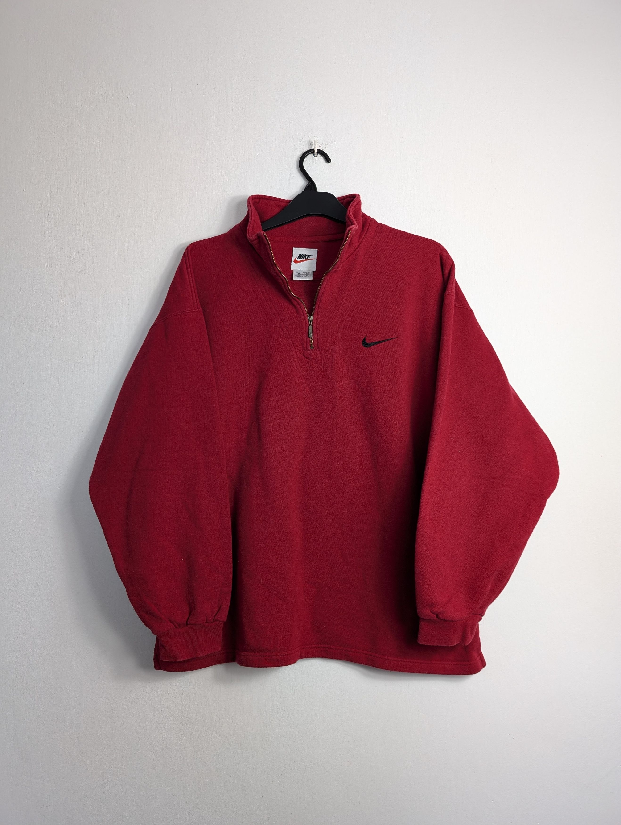 Nike Nike Vintage 90s Fleece Quarter Zip Red Swoosh Boxy Y2K Size US L / EU 52-54 / 3 - 1 Thumbnail