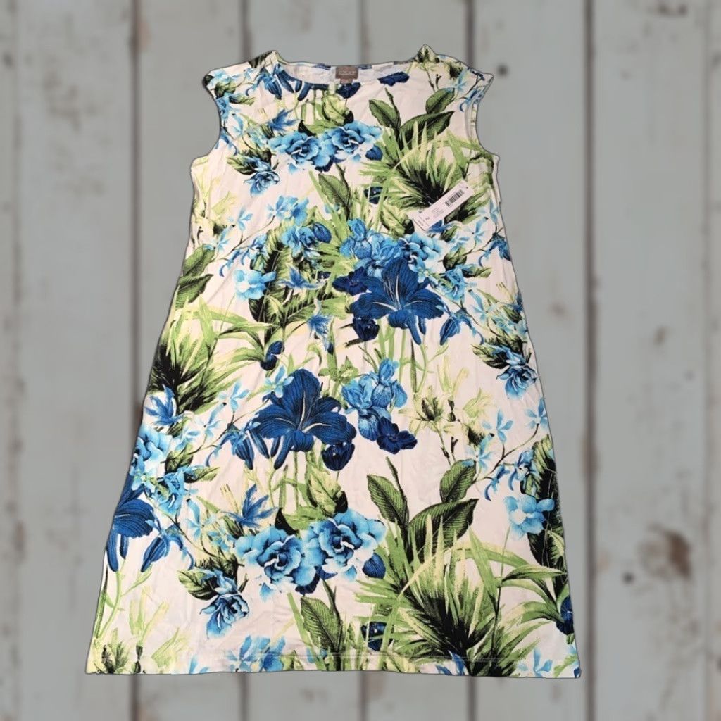 Vintage Chico's Dress NWT Tropic Carlie Boat Neck Floral Blue Midi Dress 2 Women Size XS / US 0-2 / IT 36-38 - 1 Thumbnail