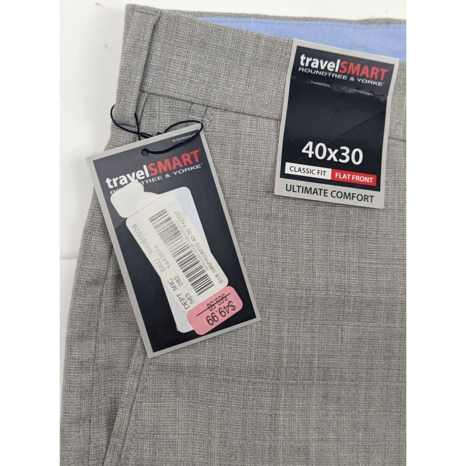 Roundtree & Yorke VINTAGE? No. Roundtree Yorke Travel Smart Classic Fit Flat Front Pants Men 40x30 Heather Gray Size US 40 / EU 56 - 7 Thumbnail