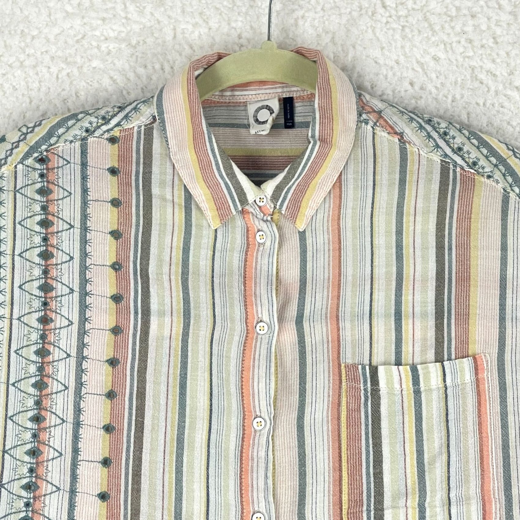 Anthropologie VINTAGE Akemi + Kin Oversized Shirt Womens XS Ivory Striped Button-Up Casual 3/4 Sleeve Pant? Size XS / US 0-2 / IT 36-38 - 3 Thumbnail