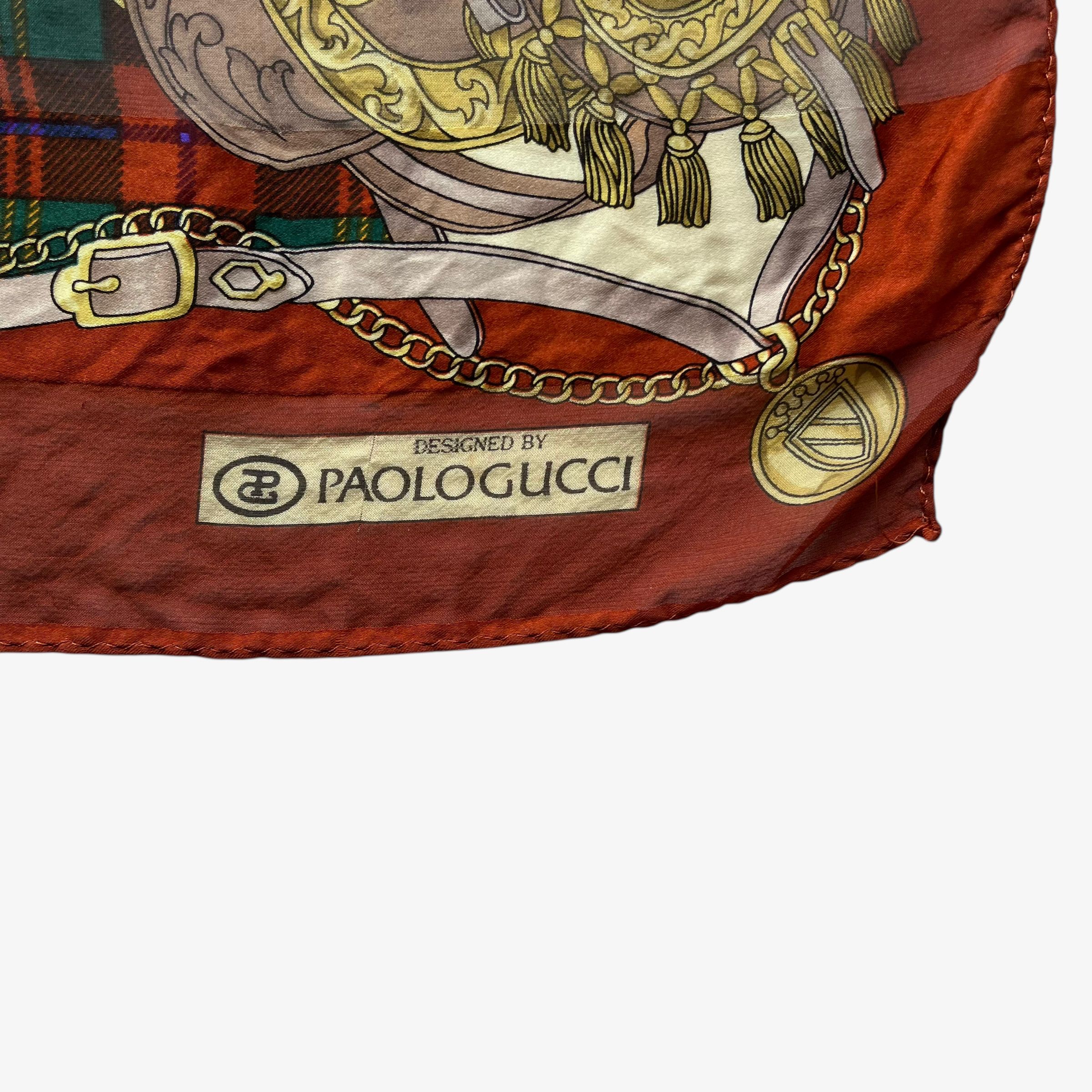 Paolo Gucci Vintage 80s Paolo Gucci Equestrian & Tartan Print Silk Scarf Size ONE SIZE - 2 Thumbnail