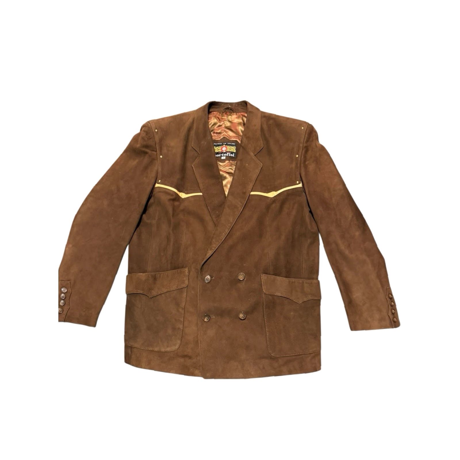 Vintage VINTAGE Cortefiel Spain Men’s Brown Suede Western Double Breasted Blazer Jacket 46 Size 46R - 2 Thumbnail