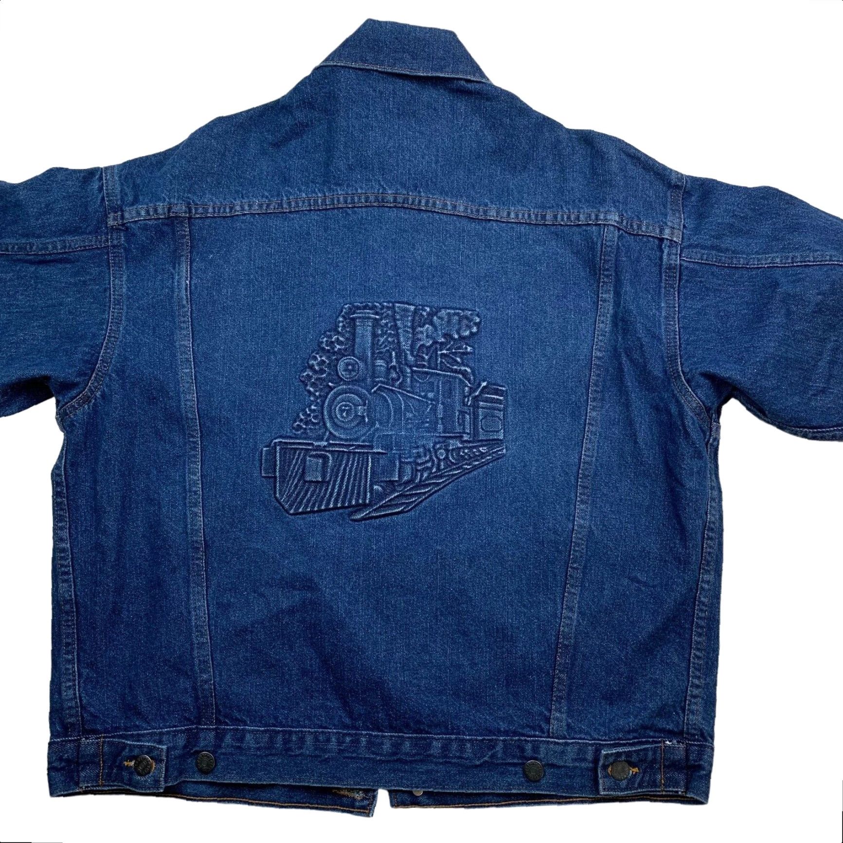 Denime VINTAGE Tyca Denim Trucker Jacket Men's Embossed Steam Engine Blue Medium USA Jacket Size US M / EU 48-50 / 2 - 2 Thumbnail