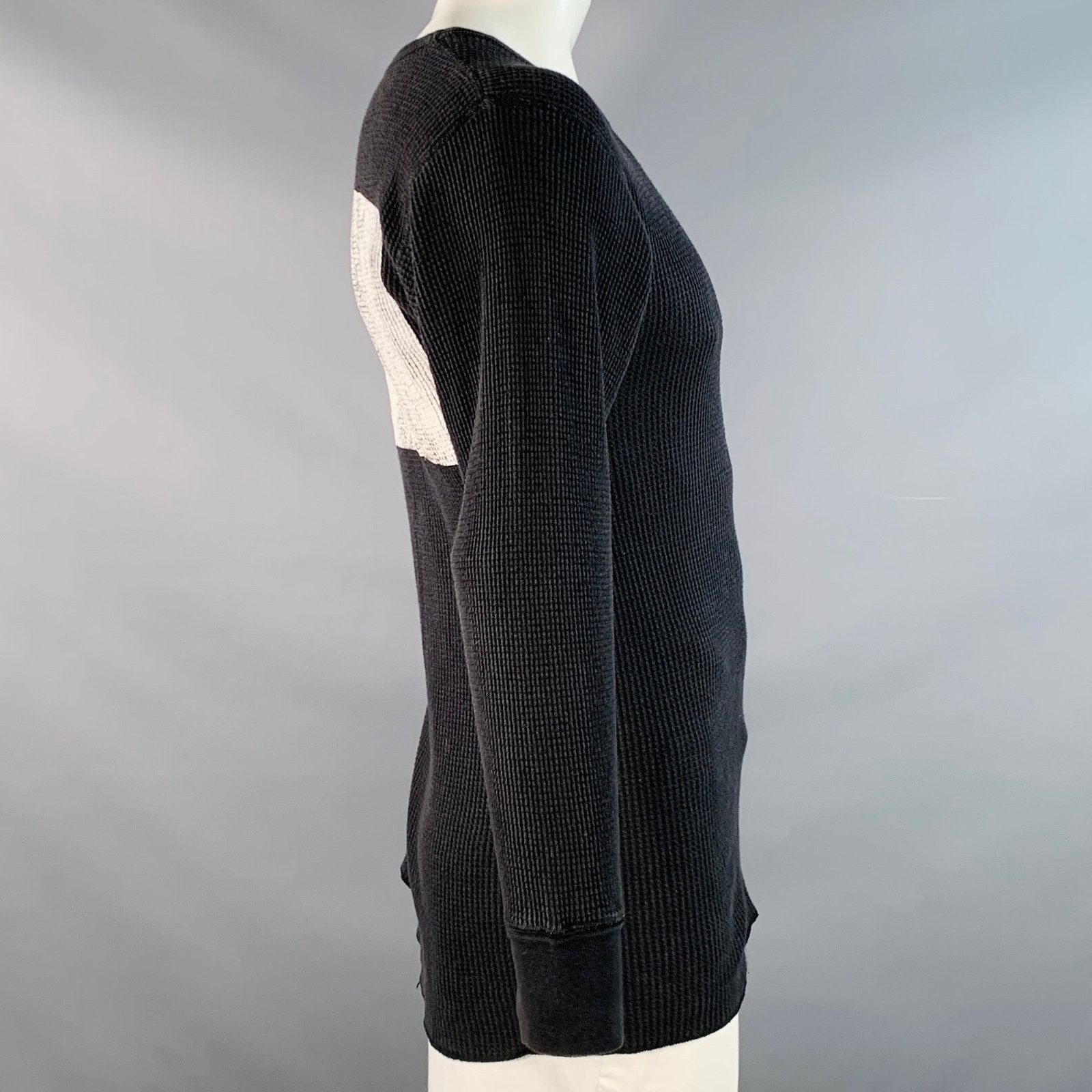 Nice Collective Size L Black White Waffle Knit Cotton Long Sleeve Pullover Size US L / EU 52-54 / 3 - 2 Thumbnail