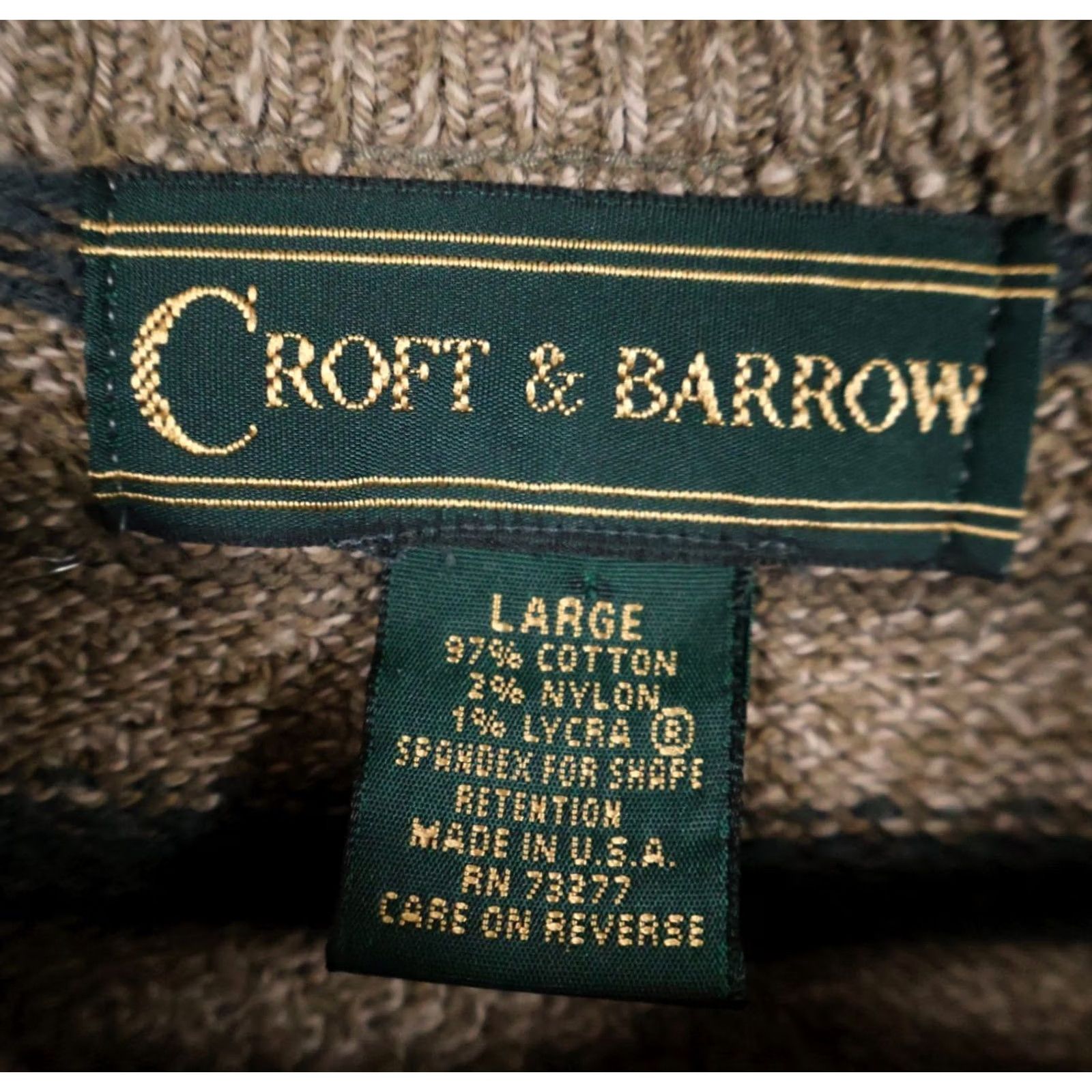 Croft & Barrow 90s Striped Pattern Sweater Mens Large Green Brown V-Neck Chunky-Knit Cotton Knit Preppy Size US L / EU 52-54 / 3 - 3 Thumbnail