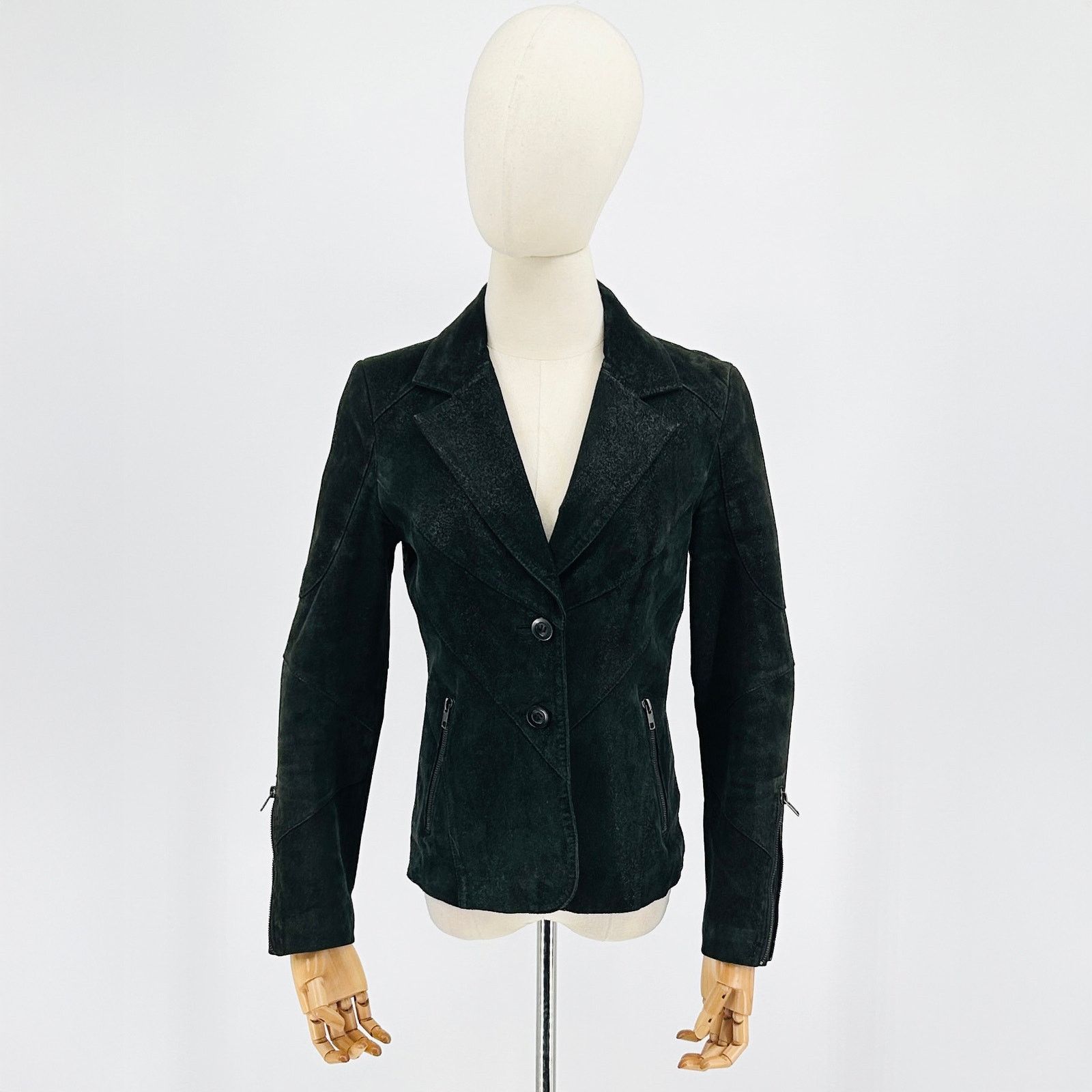Vintage Y2k ONLY Black Suede Leather Moto Jacket with Zipper Detail Size XS / US 0-2 / IT 36-38 - 1 Thumbnail
