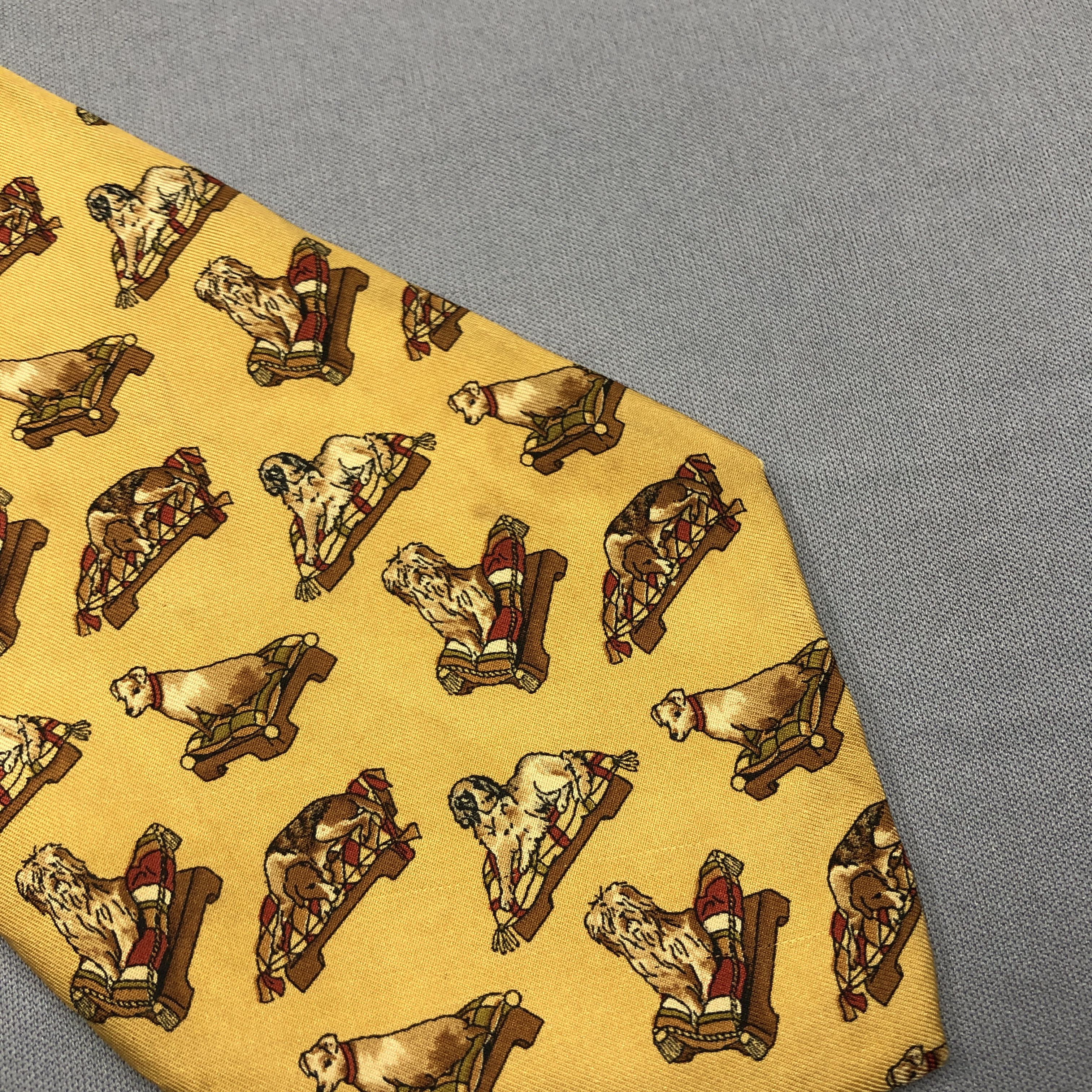 Salvatore Ferragamo Vintage Salvatore Ferragamo SILK Necktie Dogs Motif Cravate Size ONE SIZE - 9 Thumbnail