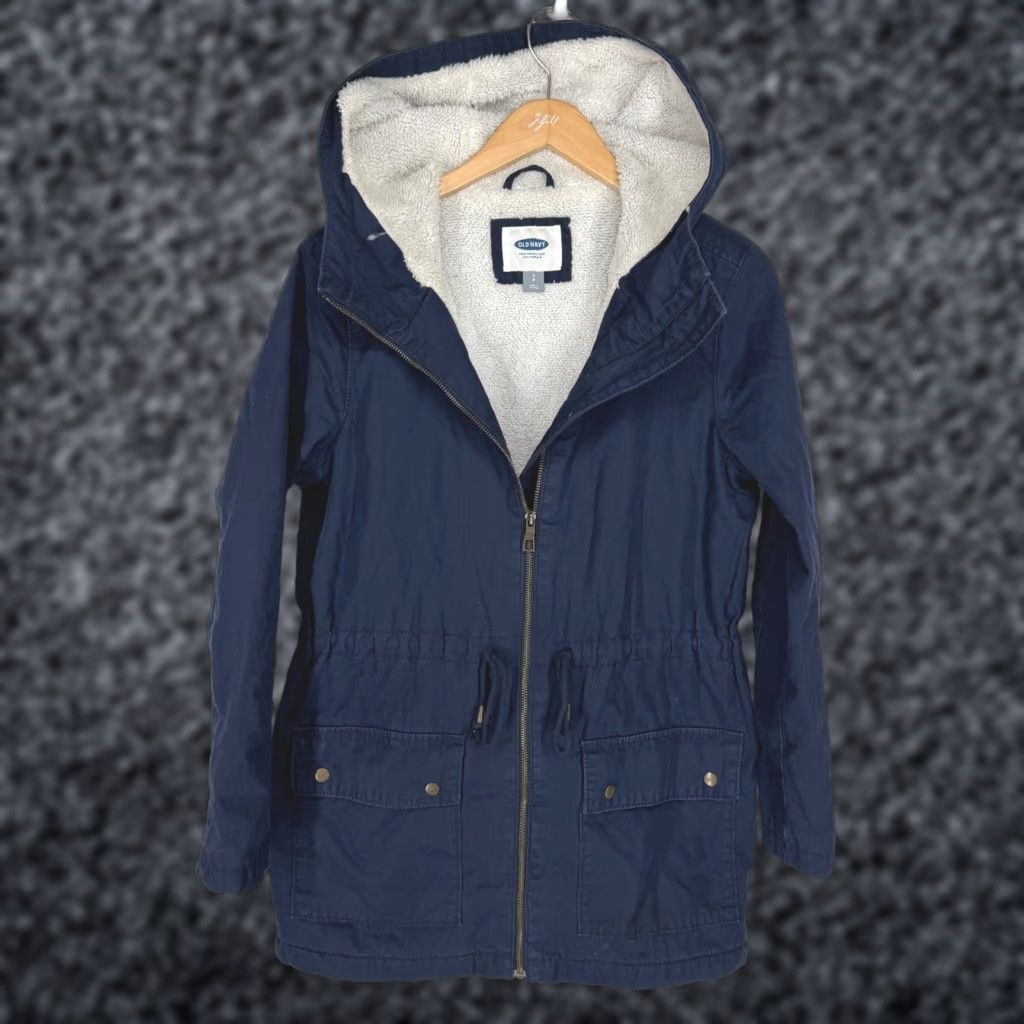 Old Navy Old Navy Jacket Hooded Sherpa Lined Barn Coat Blue Navy Size S Casual Women Size S / US 4 / IT 40 - 1 Thumbnail
