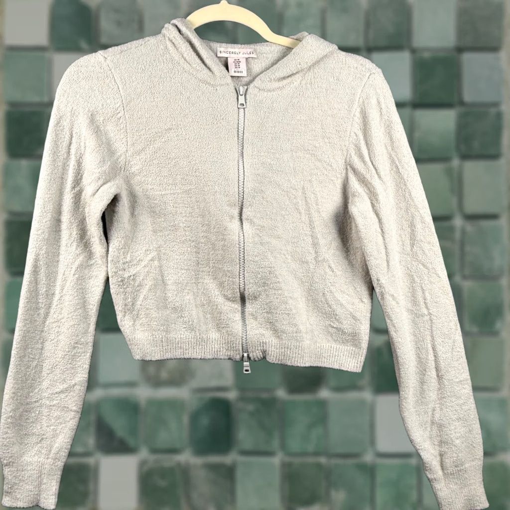Vintage Sincerely Jules Cropped Zip Up Hoodie Knit Sweater Jacket Coquette Womens M Gray Size M / US 6-8 / IT 42-44 - 1 Thumbnail