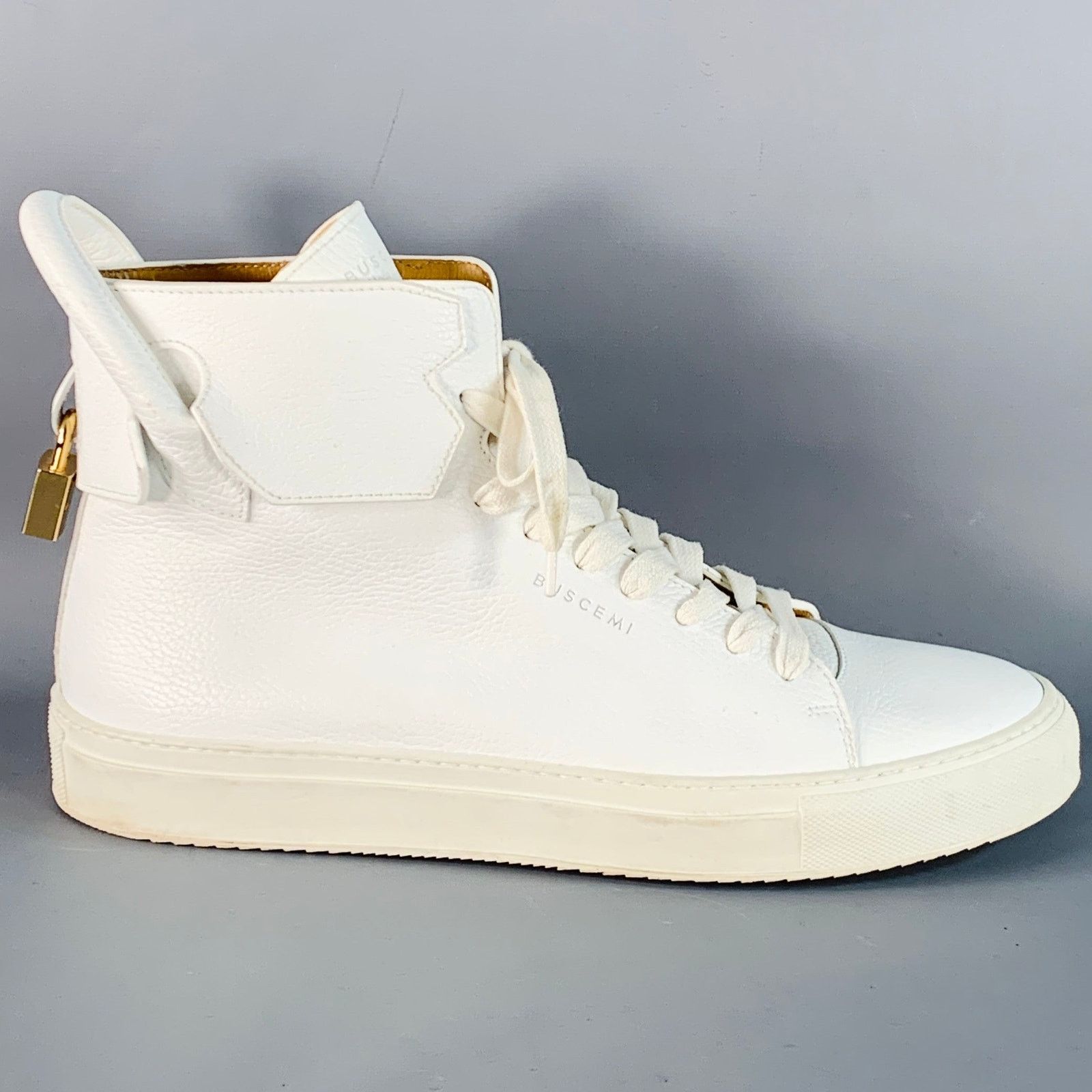Buscemi BUSCEMI Size 10 White Gold Tone Leather High Top Sneakers Size US 10 / EU 43 - 2 Thumbnail