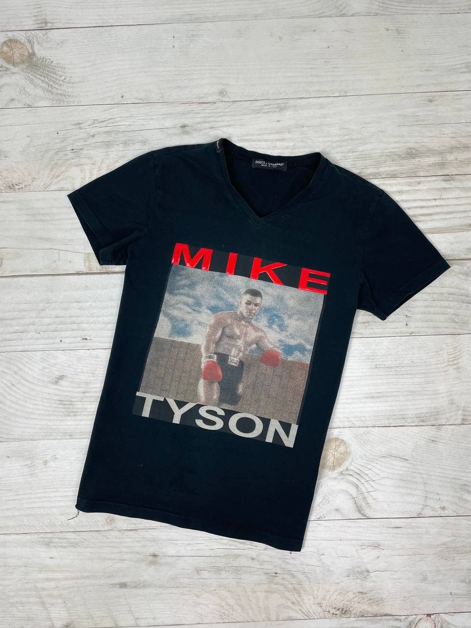 image of Vintage Dolce Gabbana Mike Tyson T Shirt Big Logo Y2K in Black, Men's (Size Medium)