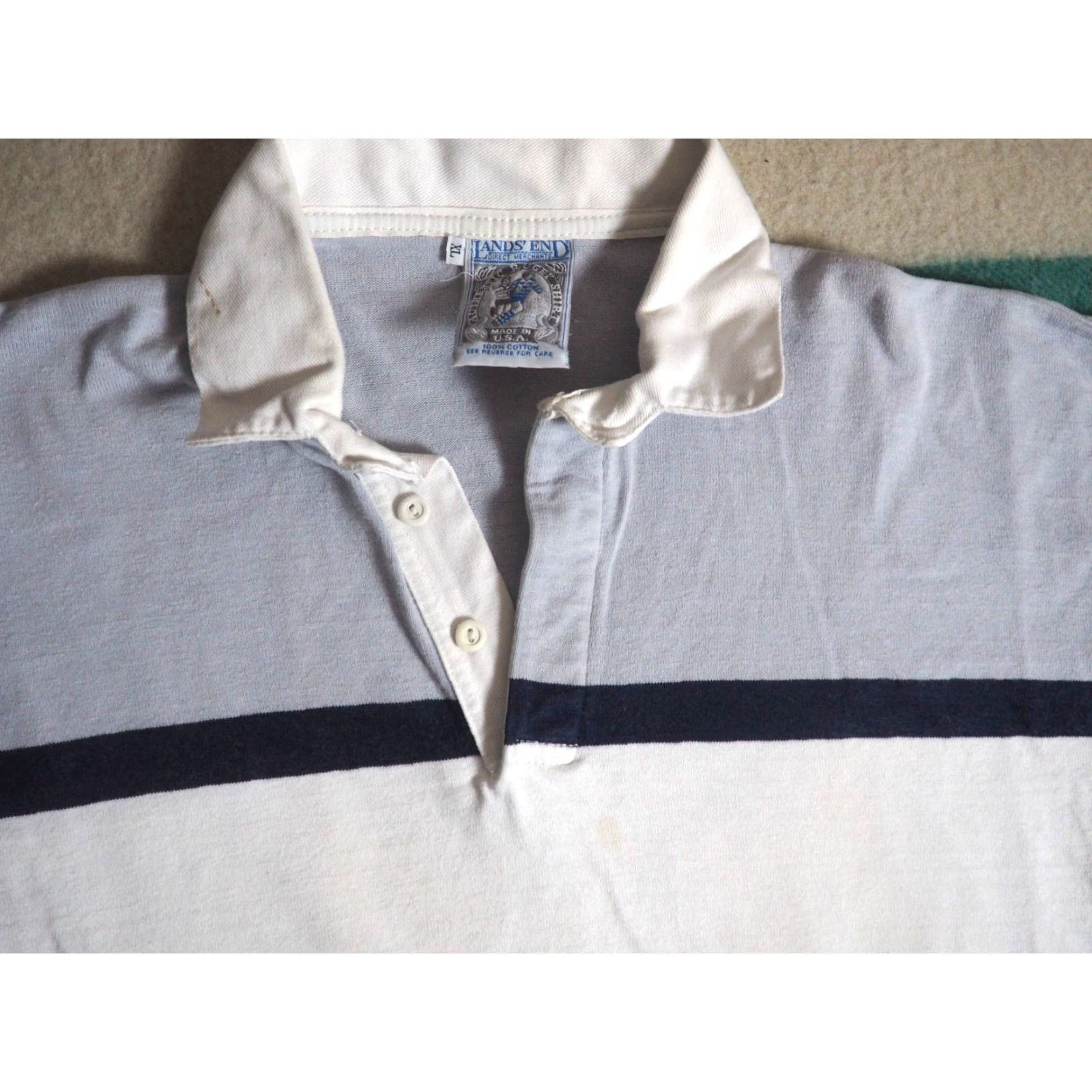 Lands' End VTG Lands' End Rugby Polo Shirt L/S Gray White Stripe USA 80s 90s Cotton XL Men Size US XL / EU 56 / 4 - 3 Thumbnail