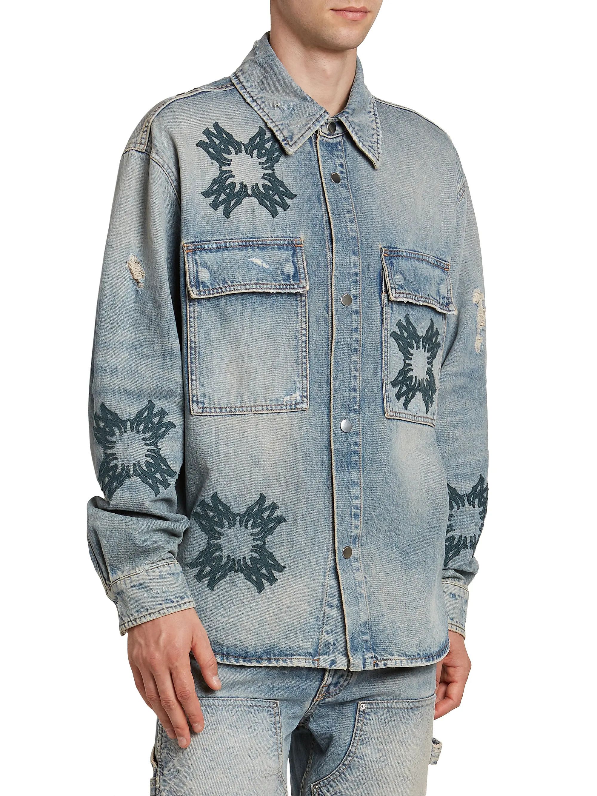 Amiri os11x0625 Ma Quad Denim Logo Shirt in Antique Indigo Size US M / EU 48-50 / 2 - 4 Thumbnail