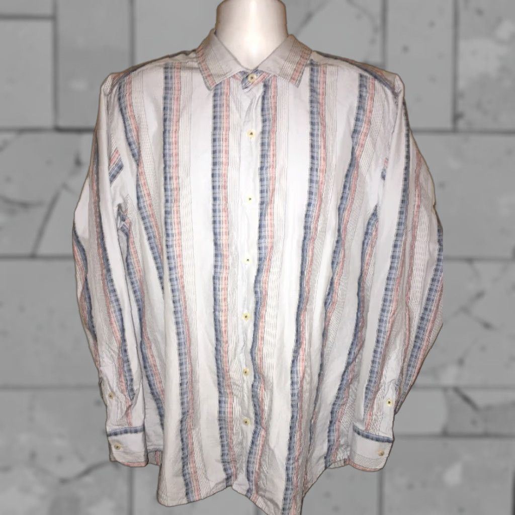 Tommy Bahama VINTAGE Tommy Bahama Shirt XL Men's Blue Long Sleeve Button-Front Silk Cotton Striped 24" Pit to Pit Size US XL / EU 56 / 4 - 1 Thumbnail
