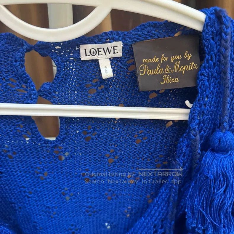 Loewe Loewe Blue Large V-Neck Openwork Knitted Sweater Size XS / US 0-2 / IT 36-38 - 2 Thumbnail